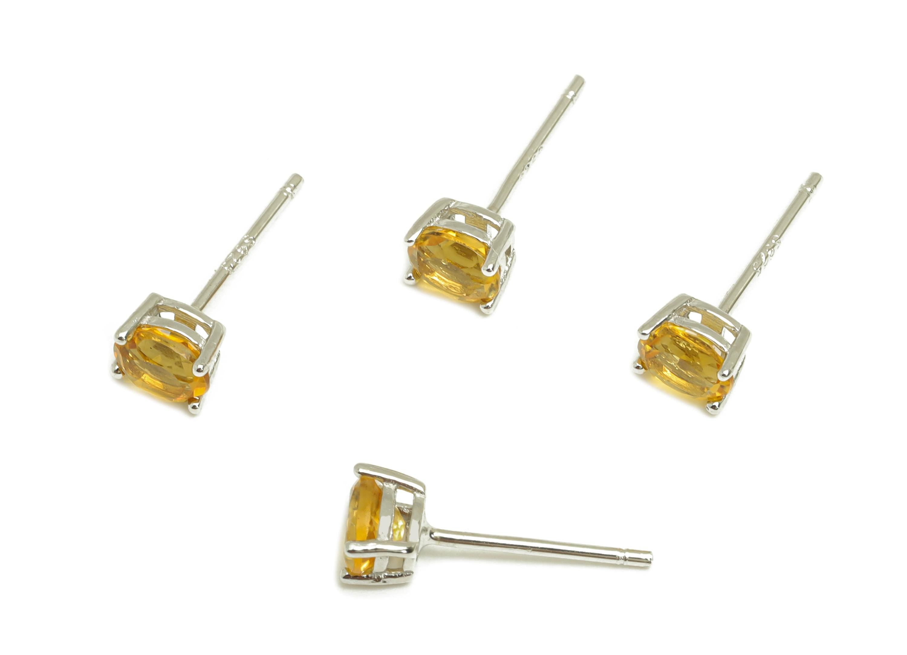 4X5mm Citrine Earring Post - Silver Oval Citrine Earring Stud - Oval Natural Stone Post - Crystal Silver Earring Post - 14x4x0.6mm -RGP7346J - DOMEDBAZAAR