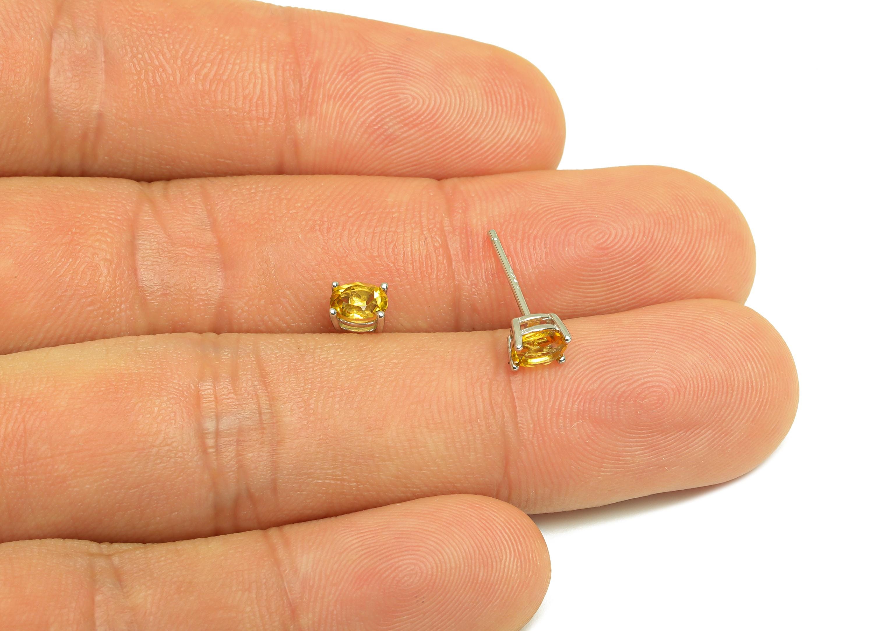 4X5mm Citrine Earring Post - Silver Oval Citrine Earring Stud - Oval Natural Stone Post - Crystal Silver Earring Post - 14x4x0.6mm -RGP7346J - DOMEDBAZAAR