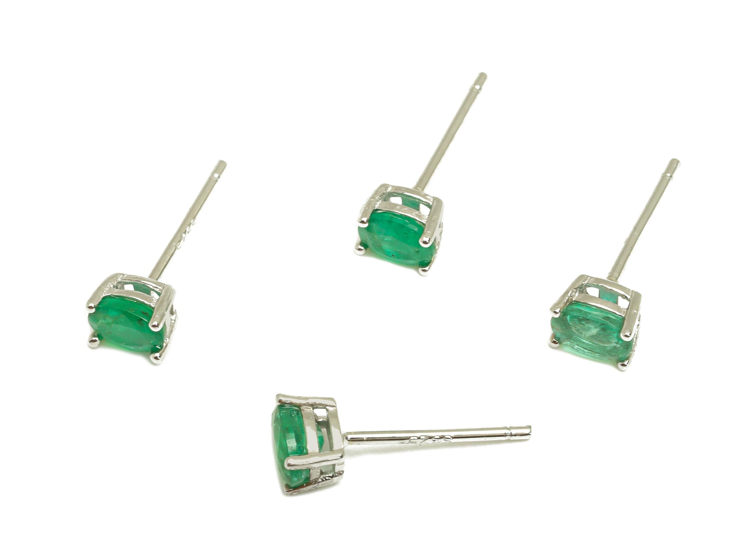 4X5mm Emerald Earring Post - Silver Oval Emerald Earring Stud - Oval Natural Stone Post - Crystal Silver Earring Post - 14x4x0.6mm -RGP7346L - DOMEDBAZAAR