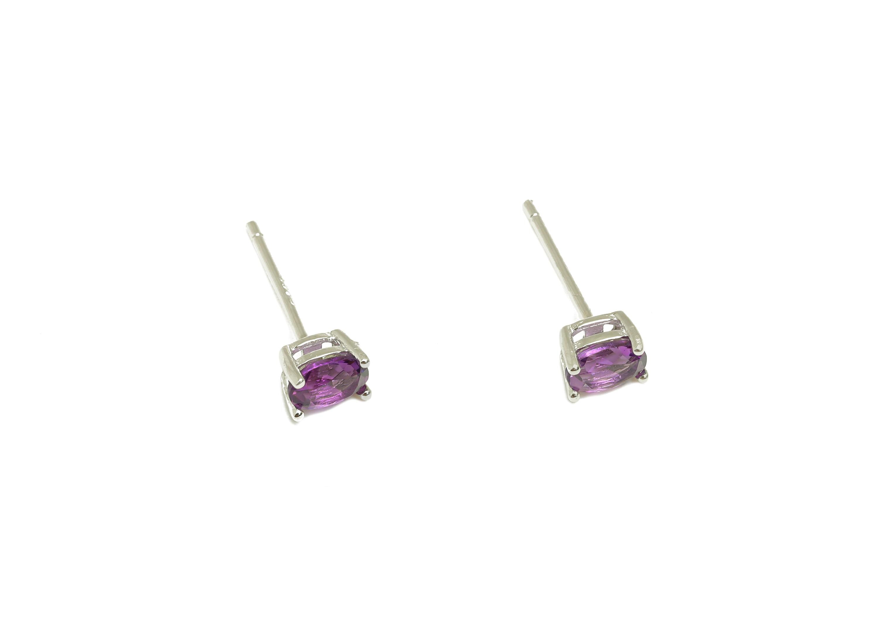 4X5mm Amethyst Earring Post - Silver Oval Amethyst Earring Stud - Natural Stone Post - Crystal Silver Earring Post - 14x4x0.6mm -RGP7346F - DOMEDBAZAAR