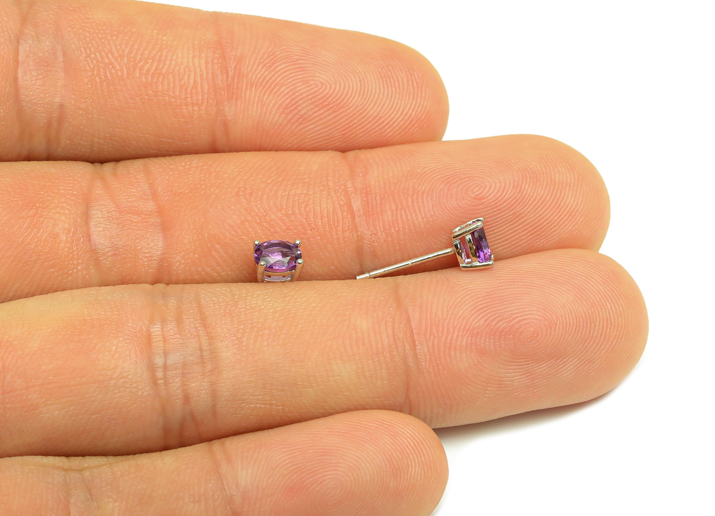 4X5mm Amethyst Earring Post - Silver Oval Amethyst Earring Stud - Natural Stone Post - Crystal Silver Earring Post - 14x4x0.6mm -RGP7346F - DOMEDBAZAAR