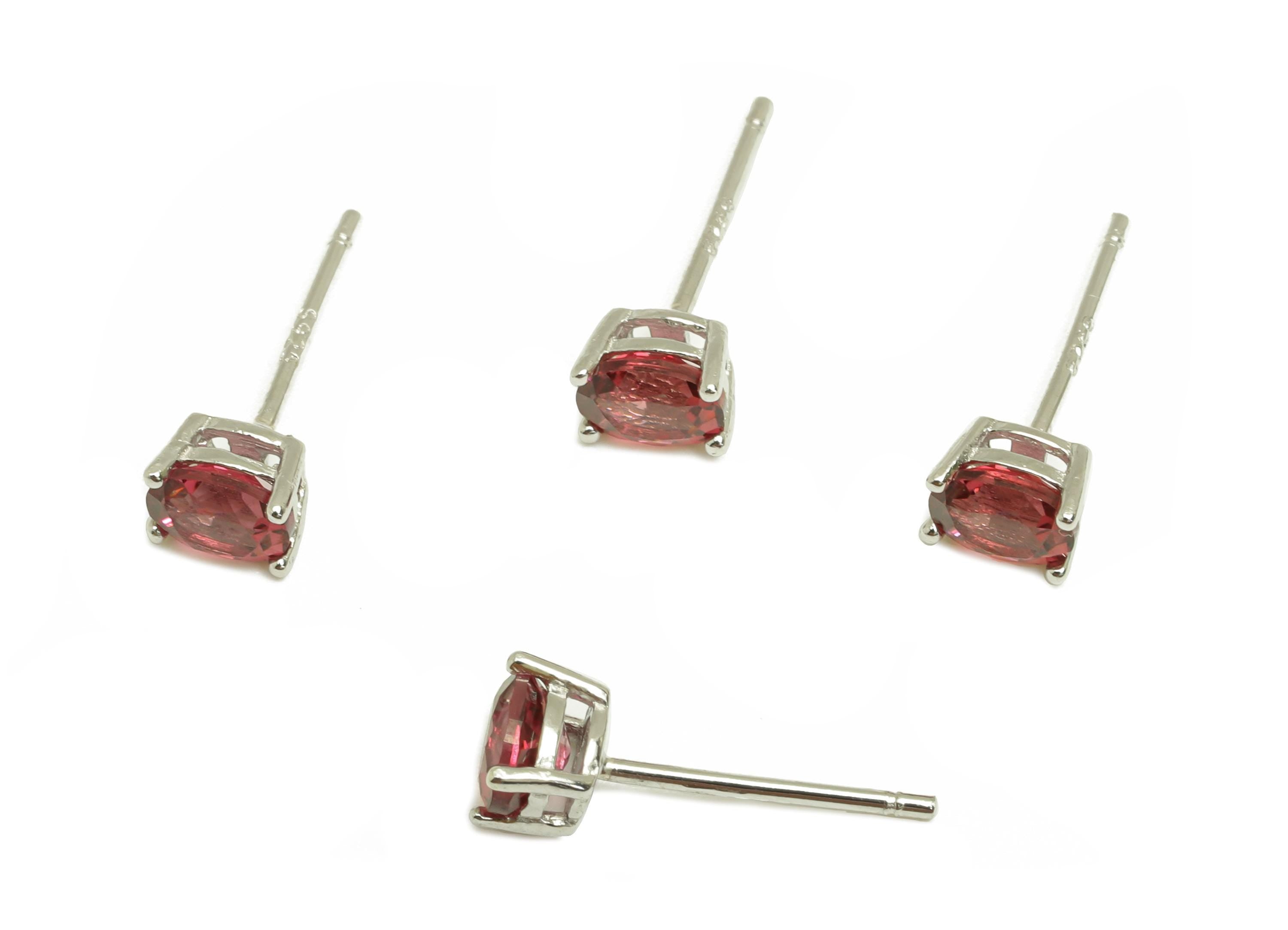 4X5mm Garnet Earring Post - Silver Oval Garnet  Earring Stud - Natural Stone Post - Crystal Silver Earring Post - 14x4x0.6mm - RGP7346H - DOMEDBAZAAR