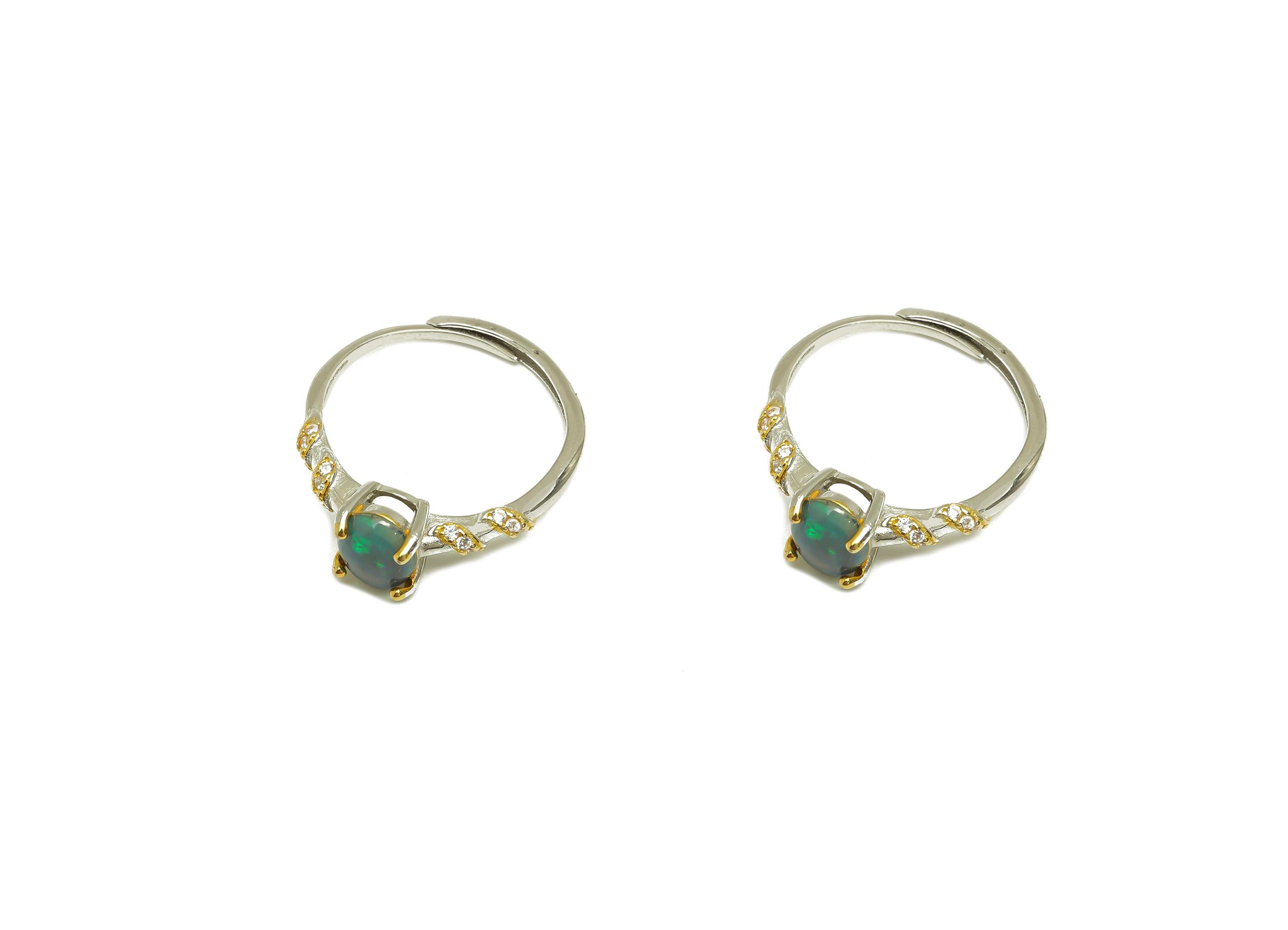 Opal Adjustable Ring - Twine CZ Oval Opal Adjustable Ring - Hoop Opal Gemstone Adjustable Ring - Silver Opal Ring - 20.71x1.71mm - RGP7359 - DOMEDBAZAAR