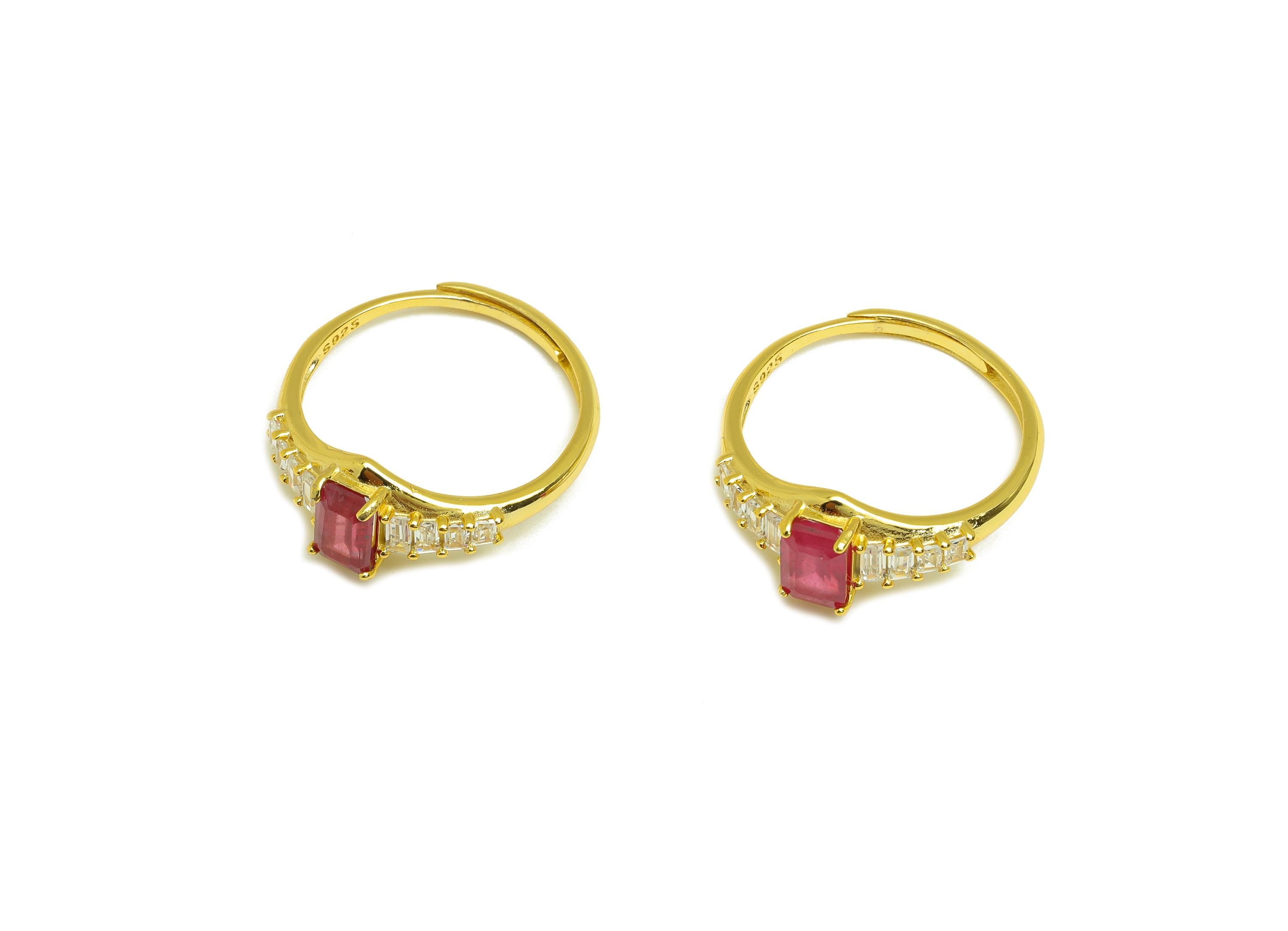Ruby Adjustable Ring - Ruby Adjustable Ring - Hoop Rectangle Adjustable Ring - Silver Ring - 18K Real Gold Plated Silver - 19x1mm - RGP7360 - DOMEDBAZAAR