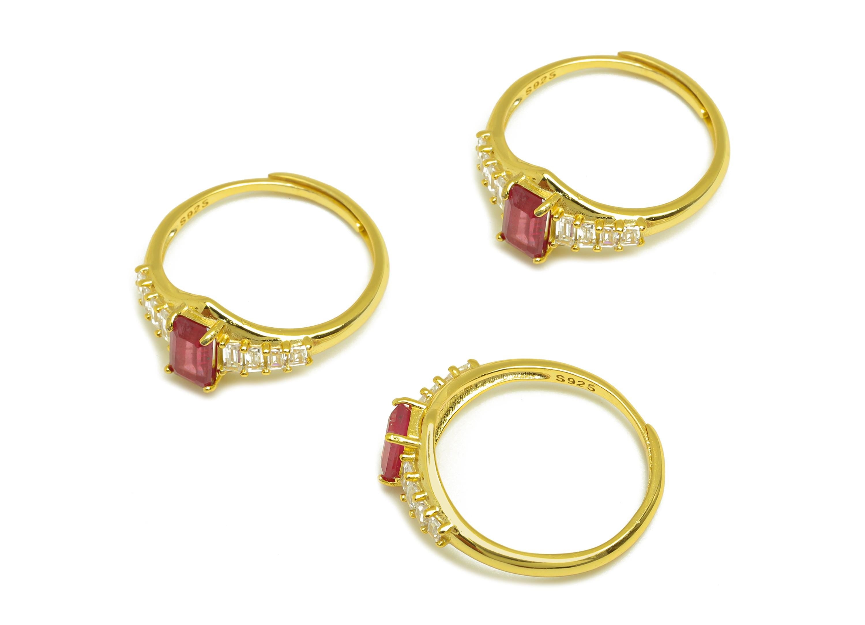 Ruby Adjustable Ring - Ruby Adjustable Ring - Hoop Rectangle Adjustable Ring - Silver Ring - 18K Real Gold Plated Silver - 19x1mm - RGP7360 - DOMEDBAZAAR