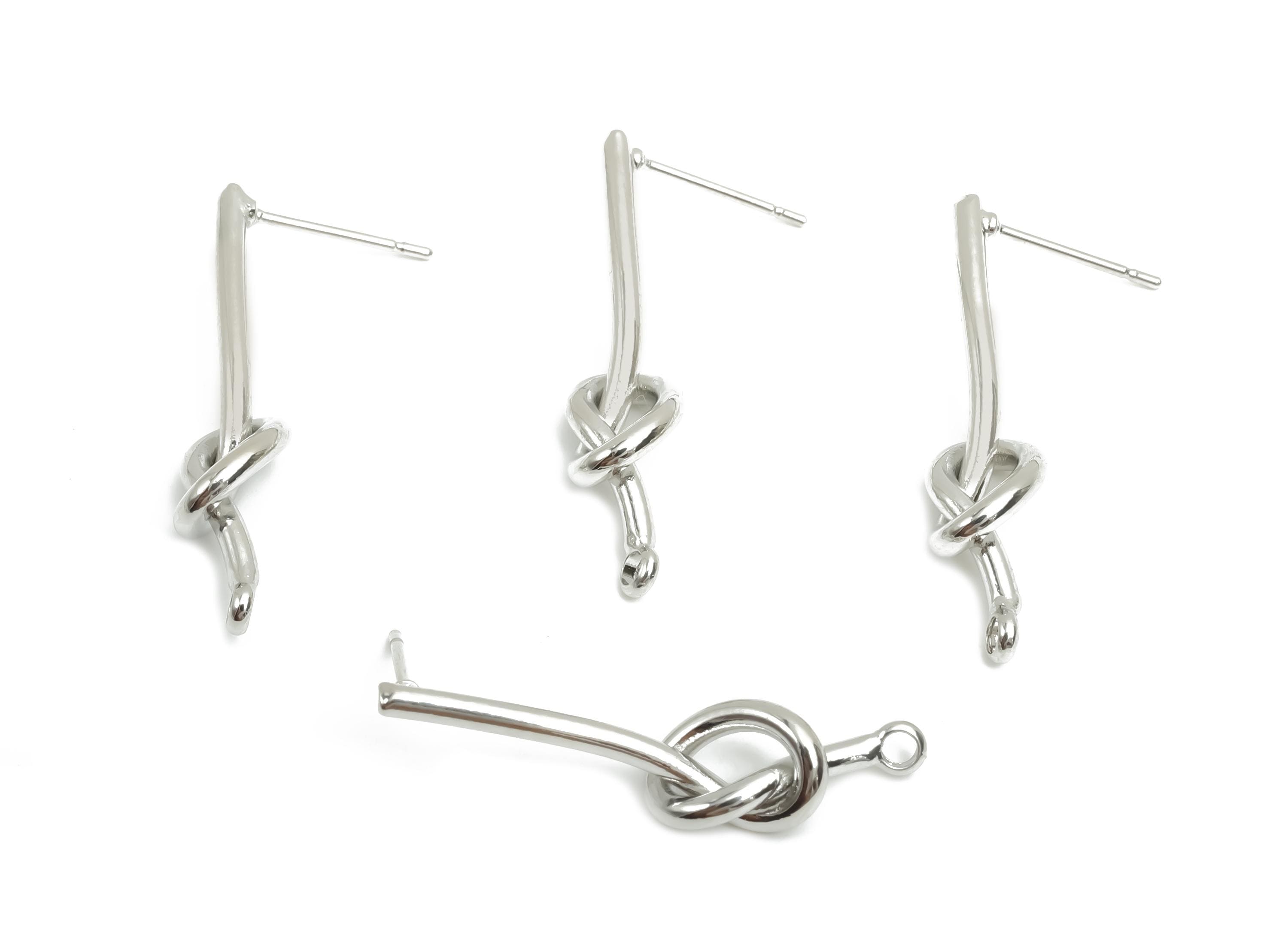 Brass Knot Earring Post - Brass Knot Stick Earring Post - Brass Twisted Earring Post - 18K Real White Gold Plating - 29x7x1.8mm - RGP8048 - DOMEDBAZAAR