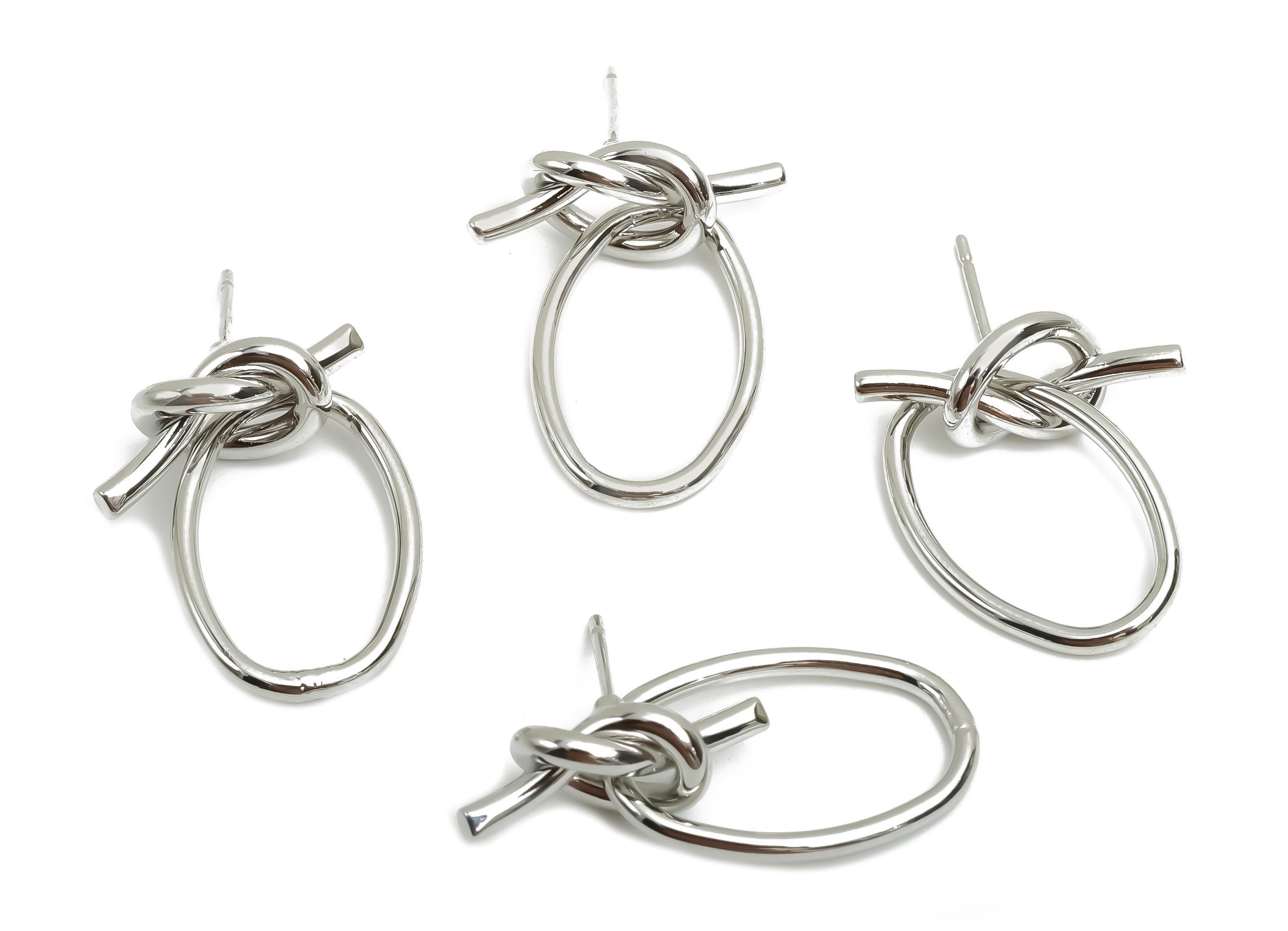 Brass Knot Earring Post -  Brass Oval Earring Post - Brass Geometry Earring Post - 18K Real White Gold Plating - 22.14x13x1.54mm - RGP8046 - DOMEDBAZAAR