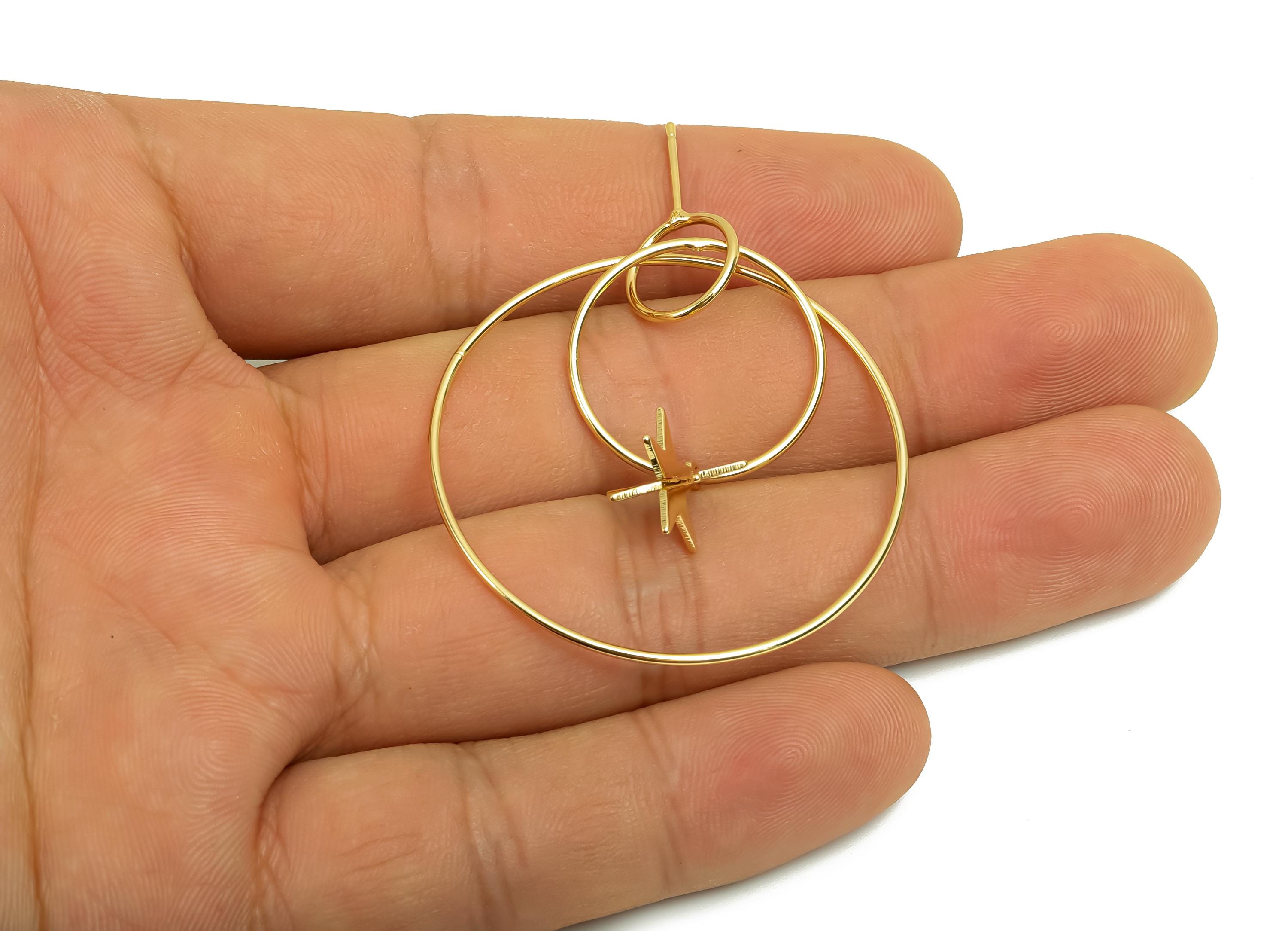 Brass Star Earring Post -  Brass Dangle Earring Post - Brass Round Earring Post - 18K Real Gold Plating - 47.44x39x1.1mm - RGP8032 - DOMEDBAZAAR