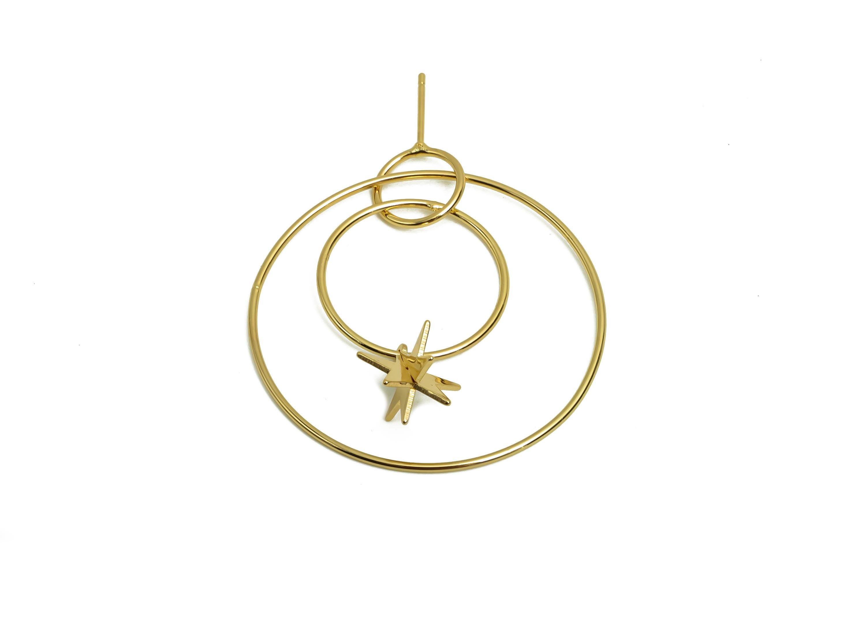 Brass Star Earring Post -  Brass Dangle Earring Post - Brass Round Earring Post - 18K Real Gold Plating - 47.44x39x1.1mm - RGP8032 - DOMEDBAZAAR
