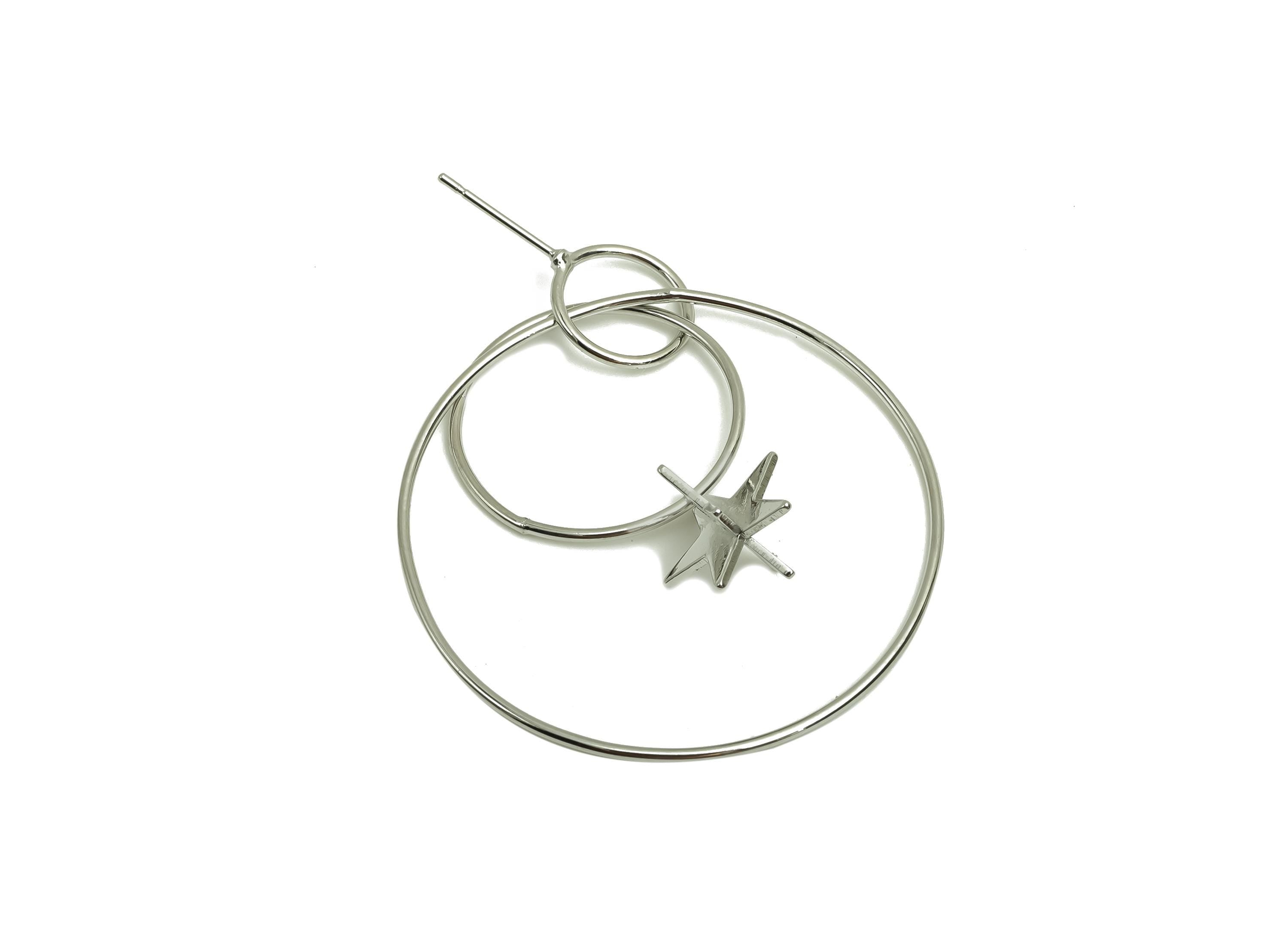 Brass Star Earring Post -  Brass Dangle Earring Post - Brass Round Earring Post - 18K Real White Gold Plating - 47.44x39x1.1mm - RGP8044 - DOMEDBAZAAR