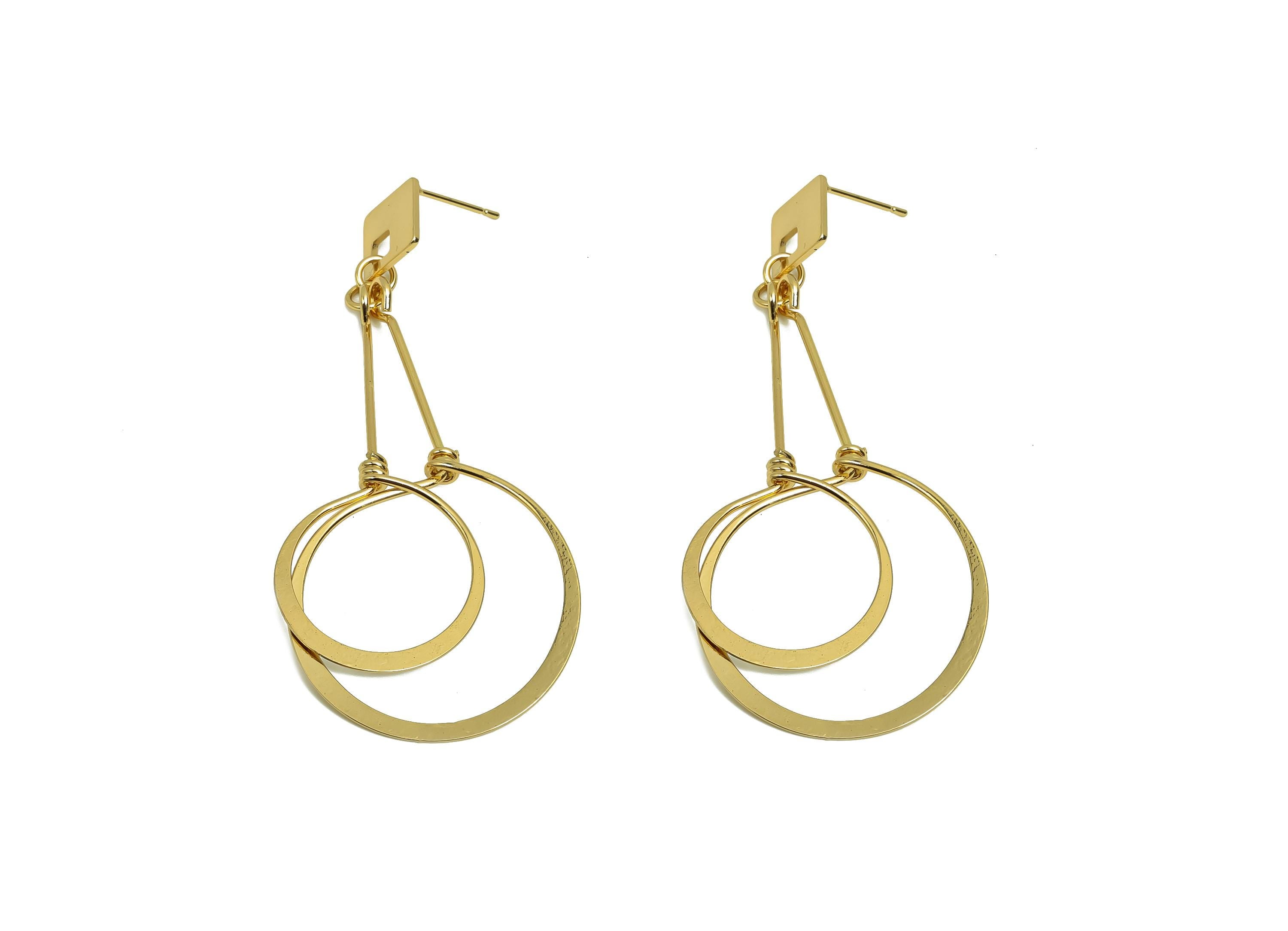 Brass Hammered Earring Post -  Brass Square Earring Post - Brass Dangle Earring Post - 18K Real Gold Plating - 69x29x0.84mm - RGP8031 - DOMEDBAZAAR