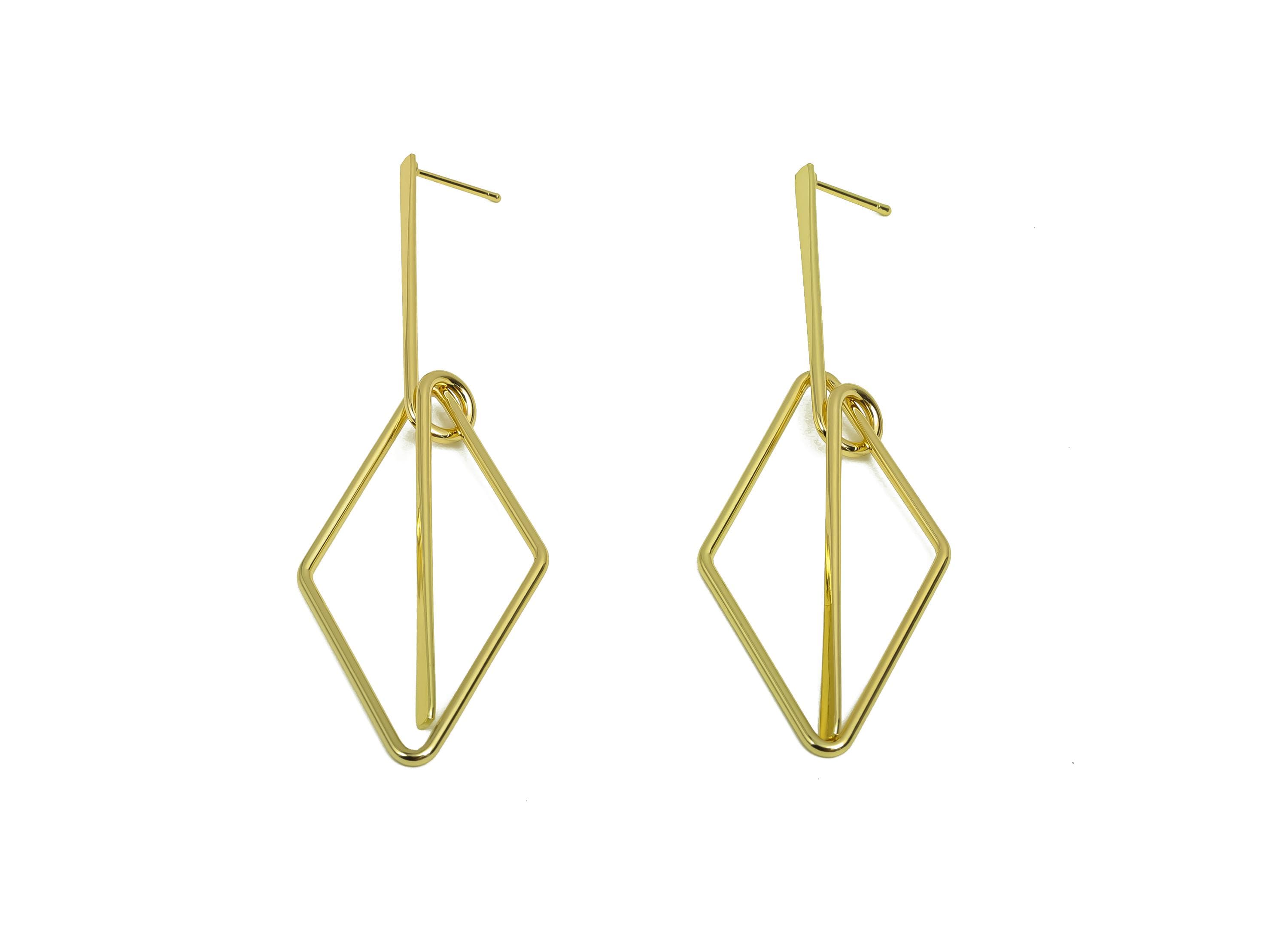 Brass Hammered Earring Post -  Brass Diamond Earring Post - Brass Rhombic Earring Post - 18K Real Gold Plating - 81x24x0.7mm - RGP8026 - DOMEDBAZAAR