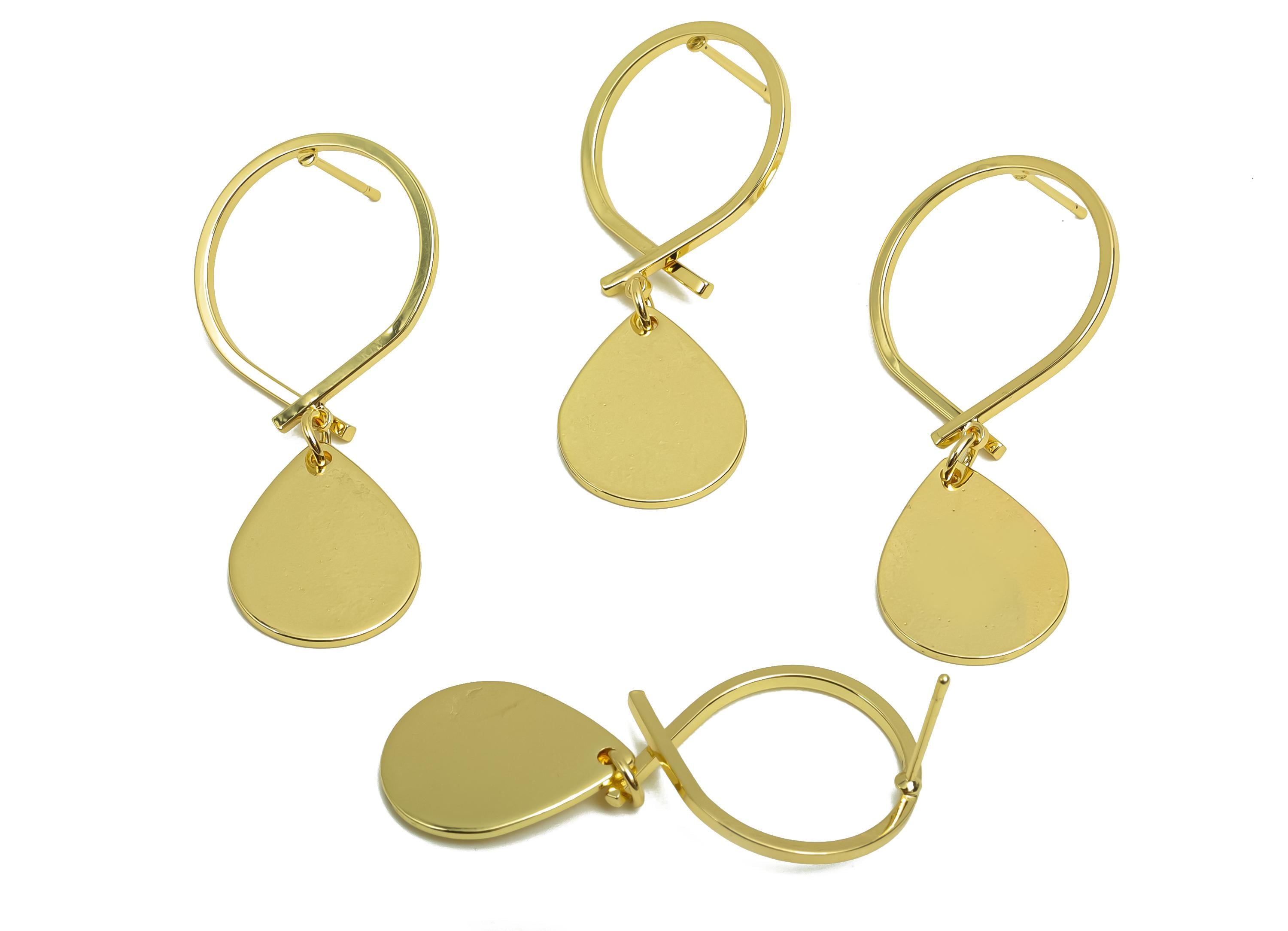 Brass Teardrop Earring Post -  Brass Drop Earring Post - Brass Dangle Cross Earring Post - 18K Real Gold Plating - 44.62x20x1.29mm - RGP8022 - DOMEDBAZAAR