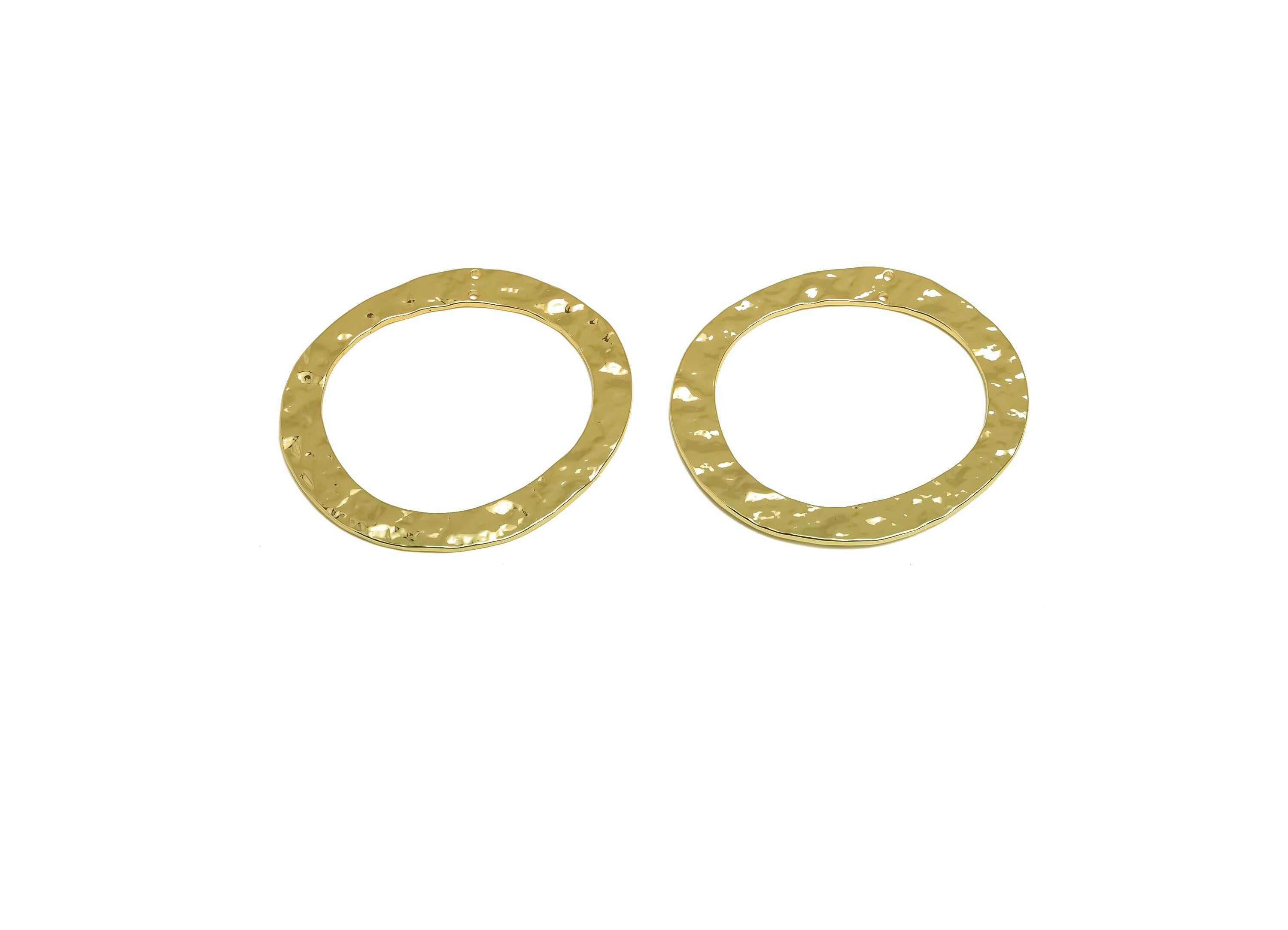 Brass Round Earring Charm - Gold Geometry Circle Earring Charm - Hammered Round Pendant - 18K Real Gold Plating -56.92x51.85x1.84mm- RGP7935 - DOMEDBAZAAR