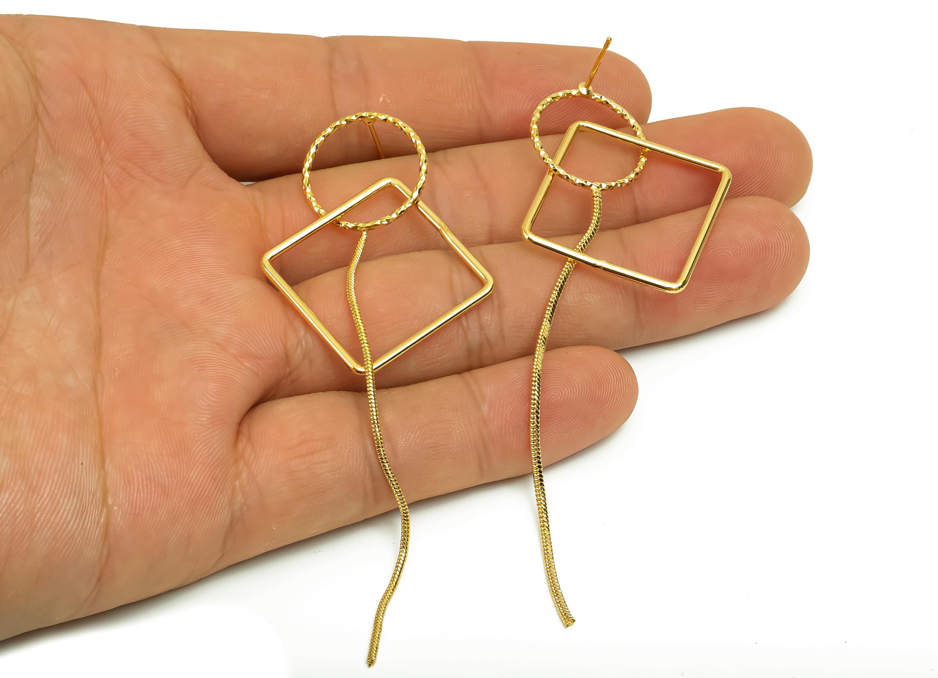Brass Square Earring Post -  Brass Textured Tassel  Earring Post - Snake Tassel Earring Post - 18K Real Gold Plating - 88x32x1mm - RGP8012 - DOMEDBAZAAR