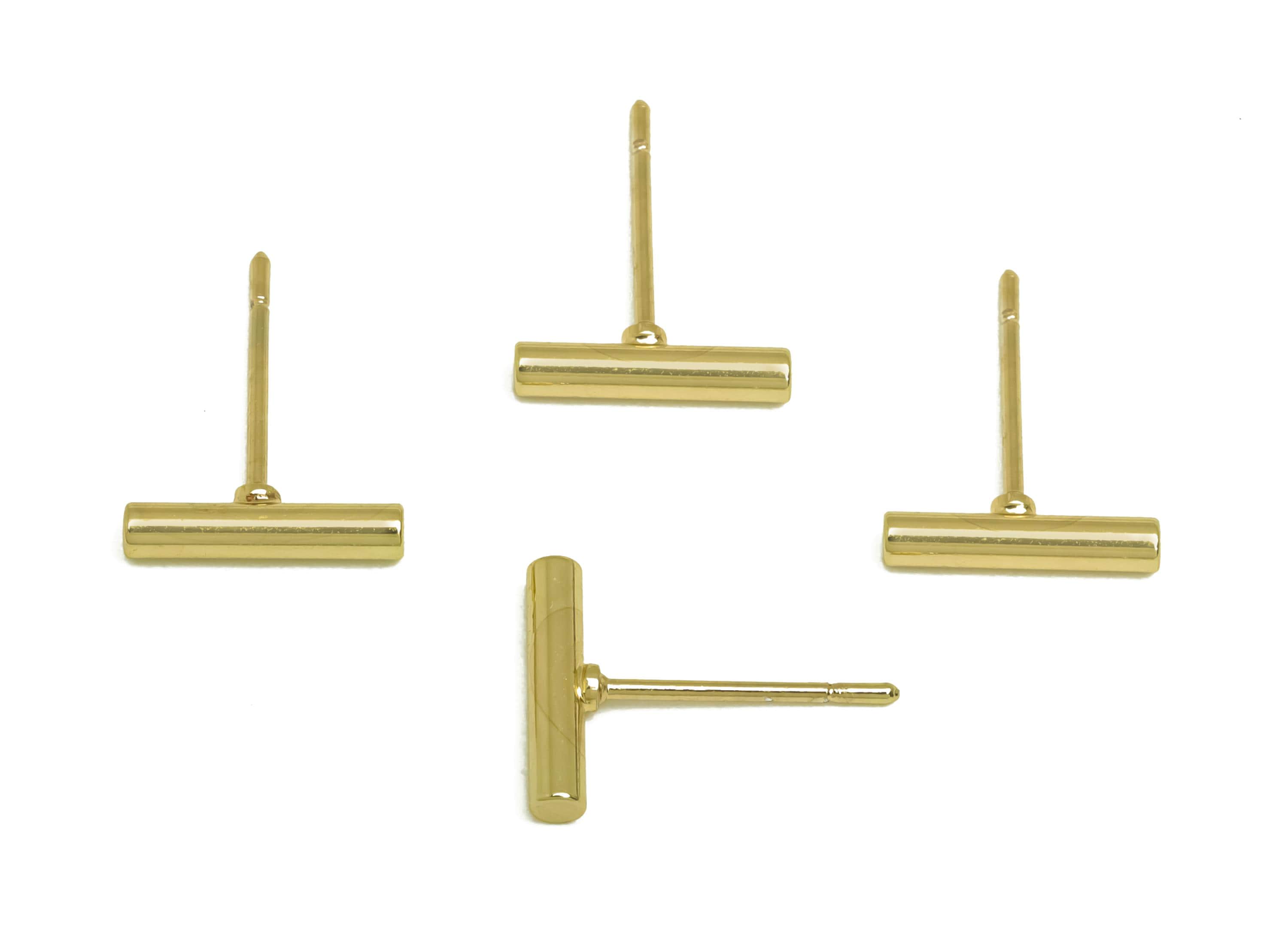 Brass Bar Earring Stud - Minimalist Mini Bar Earring Post - Gold Cylinder Bar Earring - 18K Real Gold Plating - 9.85x1.81x1.81mm - RGP7939 - DOMEDBAZAAR