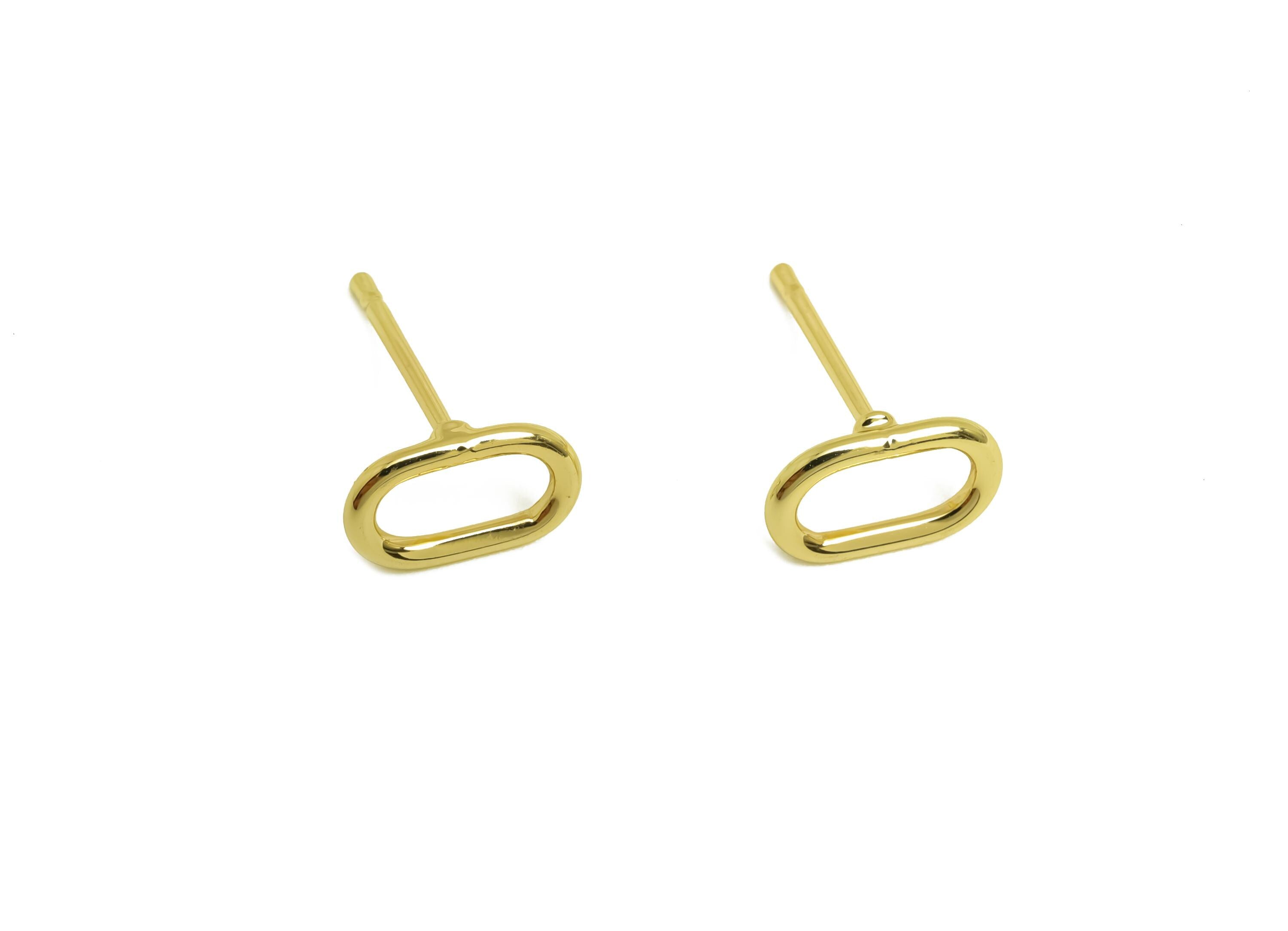 Brass Oval Earring Stud - Minimalist Mini Oval Earring Post - Gold Rectangle Oval Ear - 18K Real Gold Plating - 9.52x5.8x0.93mm - RGP7940 - DOMEDBAZAAR
