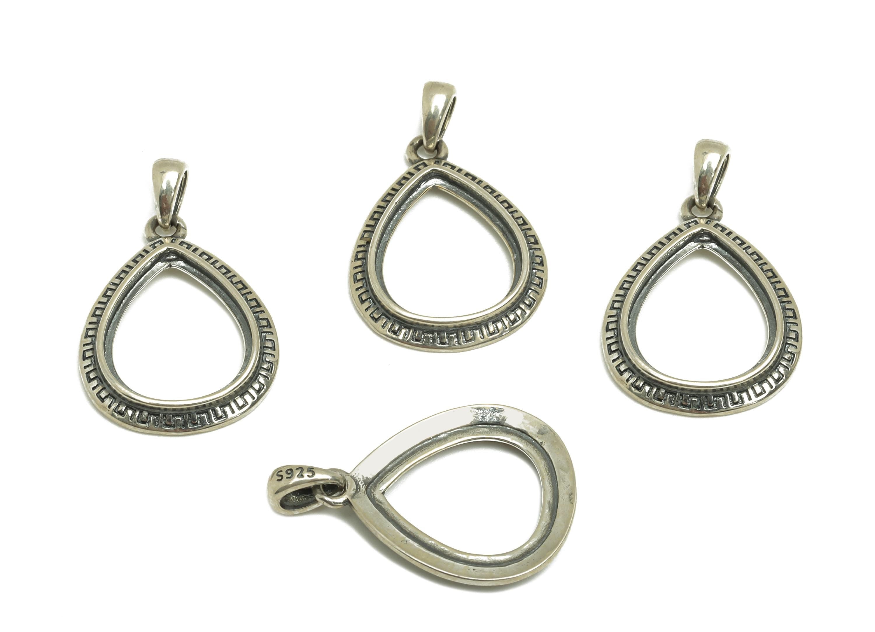 11x13mm Drop Pendant Setting - Textured Teardrop Pendant Blank - Vintage Teardrop Pendant Setting - 925 Silver Sterling - RGP7453 - DOMEDBAZAAR