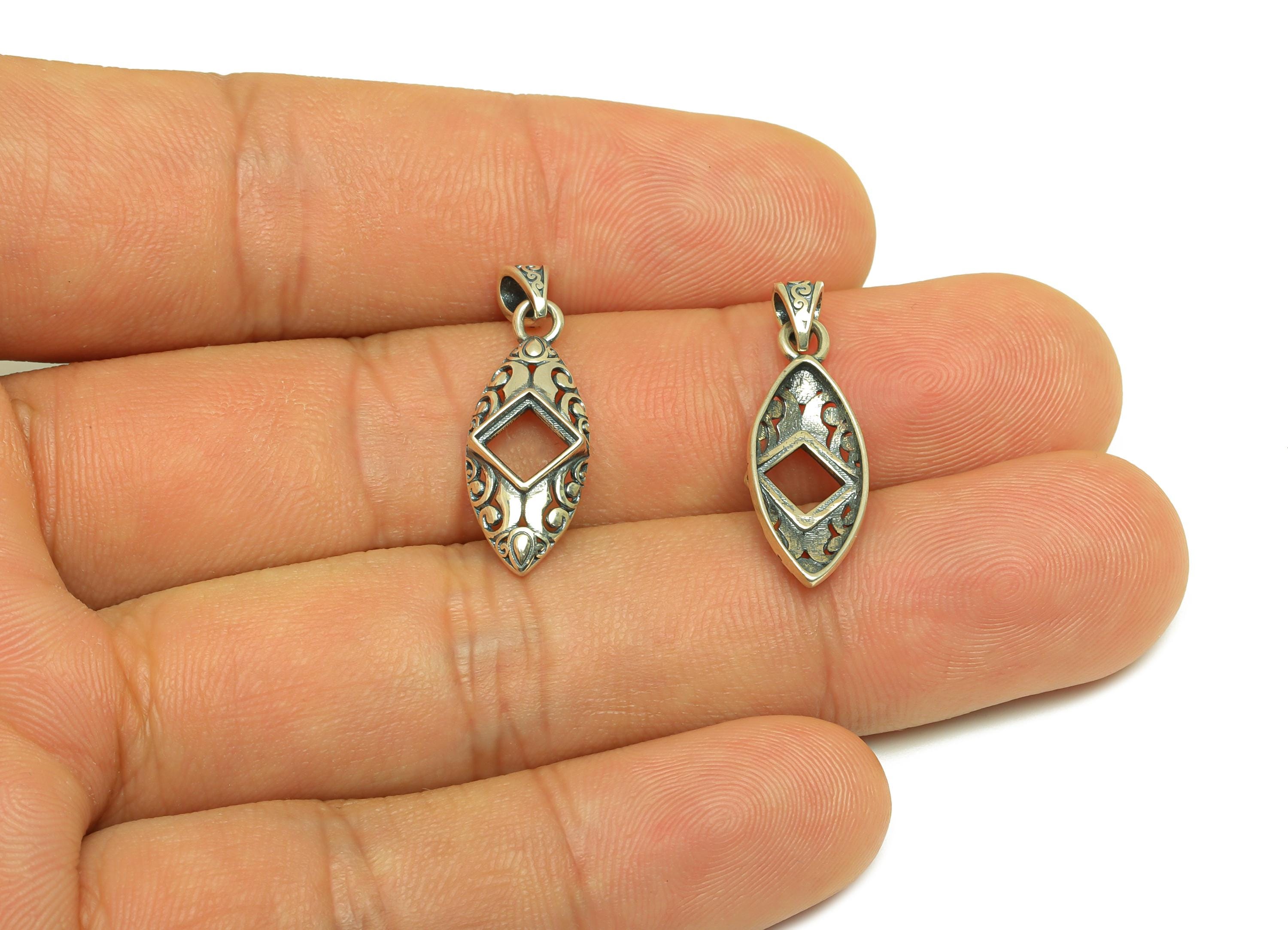 5mm Square Pendant Setting - Textured Marquise Pendant Blank - Blank Pendant Sterling - Vintage Pendant - 925 Silver Sterling - RGP7455 - DOMEDBAZAAR