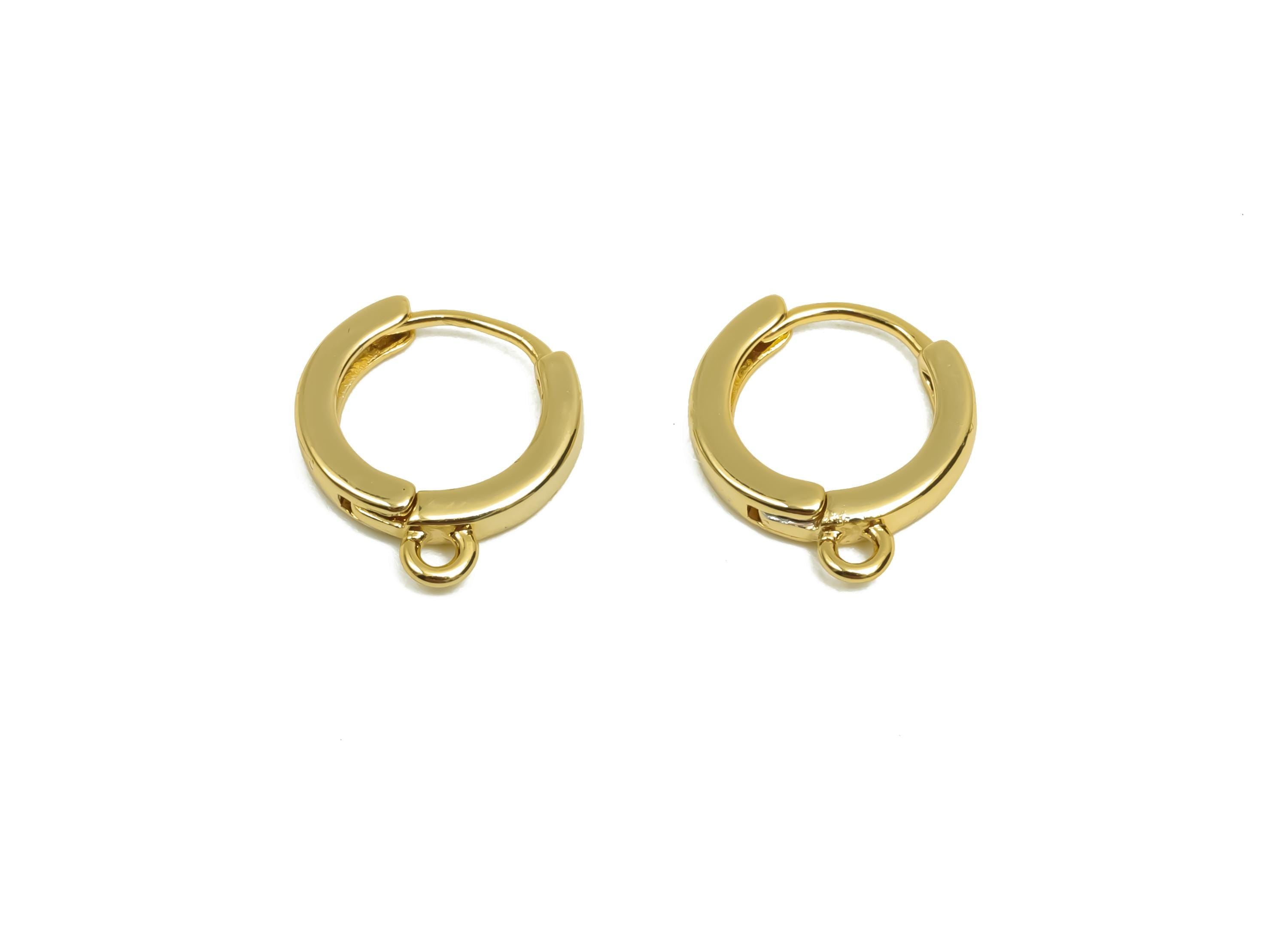 Brass Round Hoop Earring - Brass Huggie Hoop Earring -  Brass Mini Hoop Earring With Loop - 18K Real Gold Plating -13.8x11.7x1mm - RGP8119 - DOMEDBAZAAR