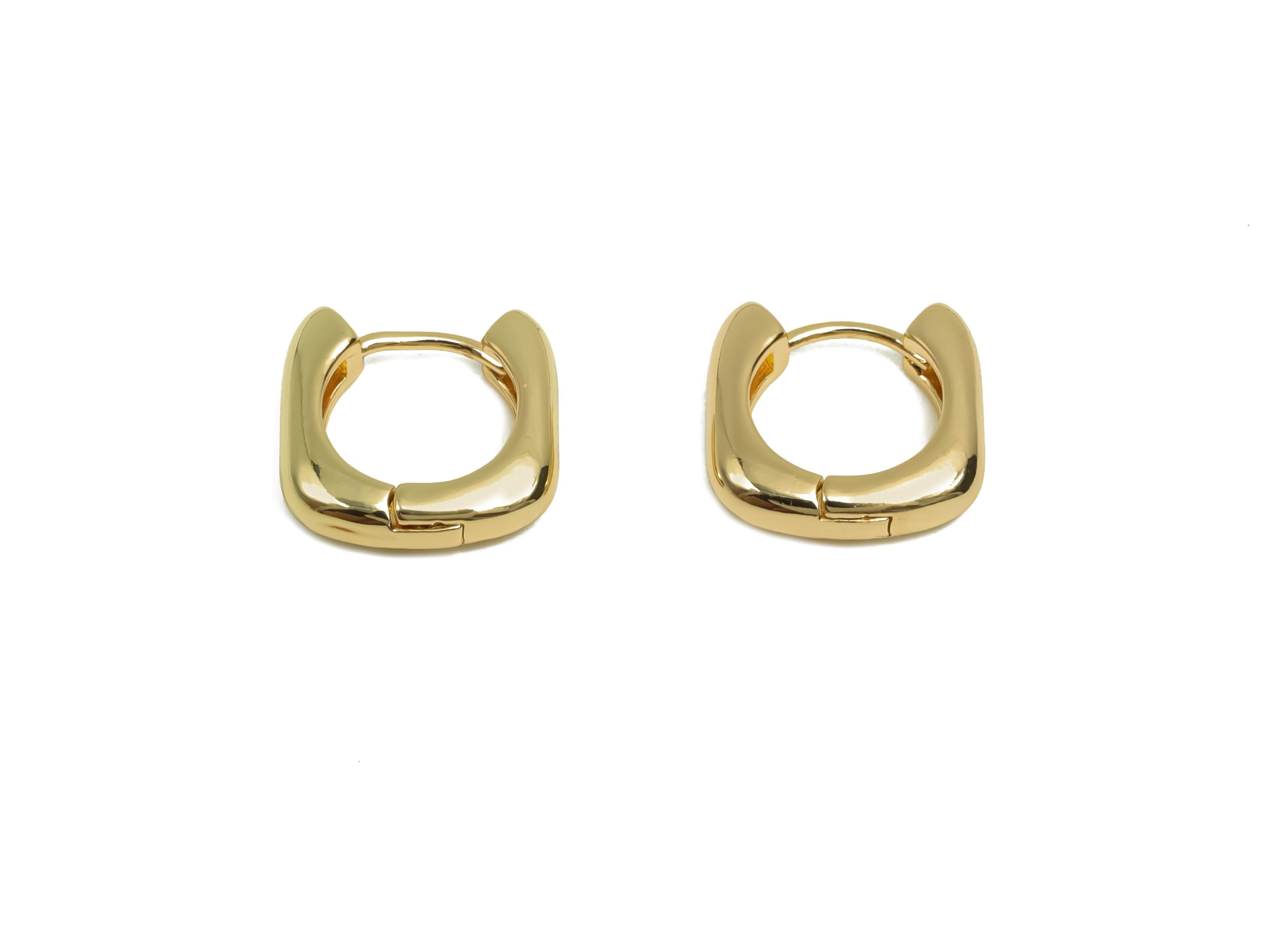 Brass Square Hoop Earring - Brass Huggie Hoop Earring - Brass Geometry Clasp Hoop Earring - 18K Real Gold Plating - 11.48x11x2mm - RGP8113 - DOMEDBAZAAR