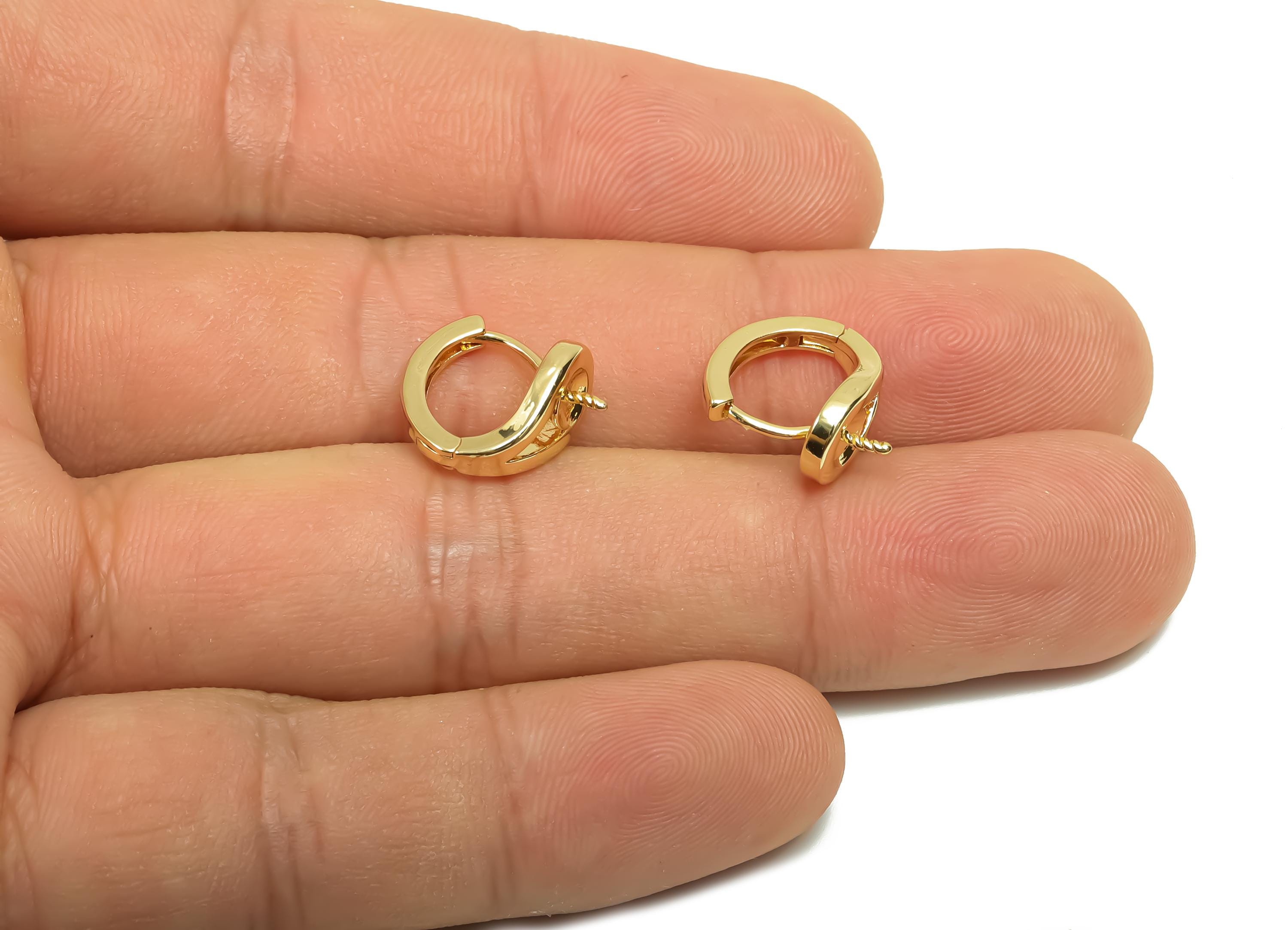 Brass Hoop Earring - Brass Huggie Hoop Earring - Brass Clasp Hoop Earring For Pearl - 18K Real Gold Plating - 14.7x12.2x7.24mm - RGP8129 - DOMEDBAZAAR
