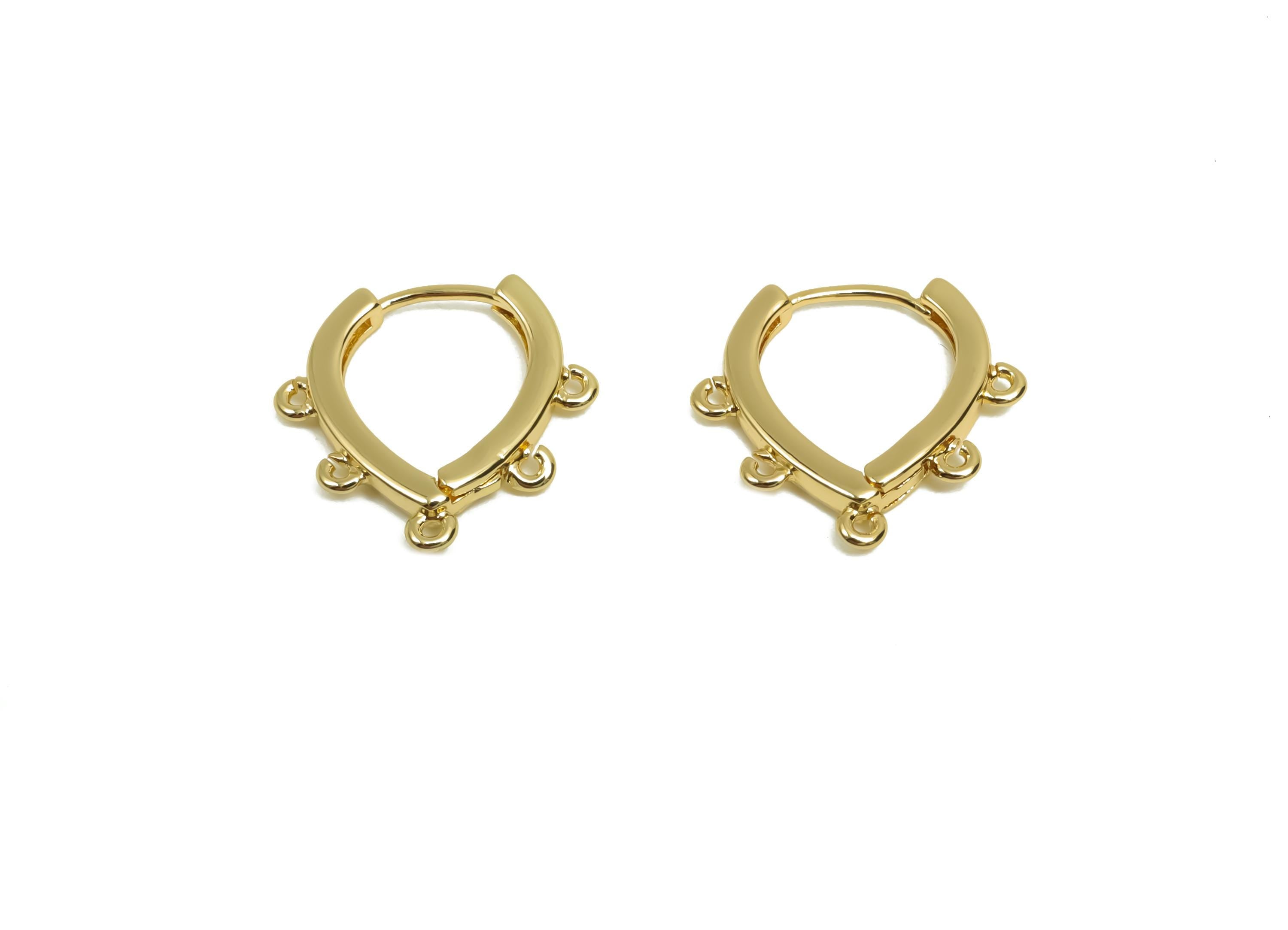 Brass Drop Hoop Earring - Brass Huggie Hoop Earring For Tassel - Clasp Hoop Earring With Loop - 18K Real Gold Plating - 14.5x14x1mm- RGP8126 - DOMEDBAZAAR