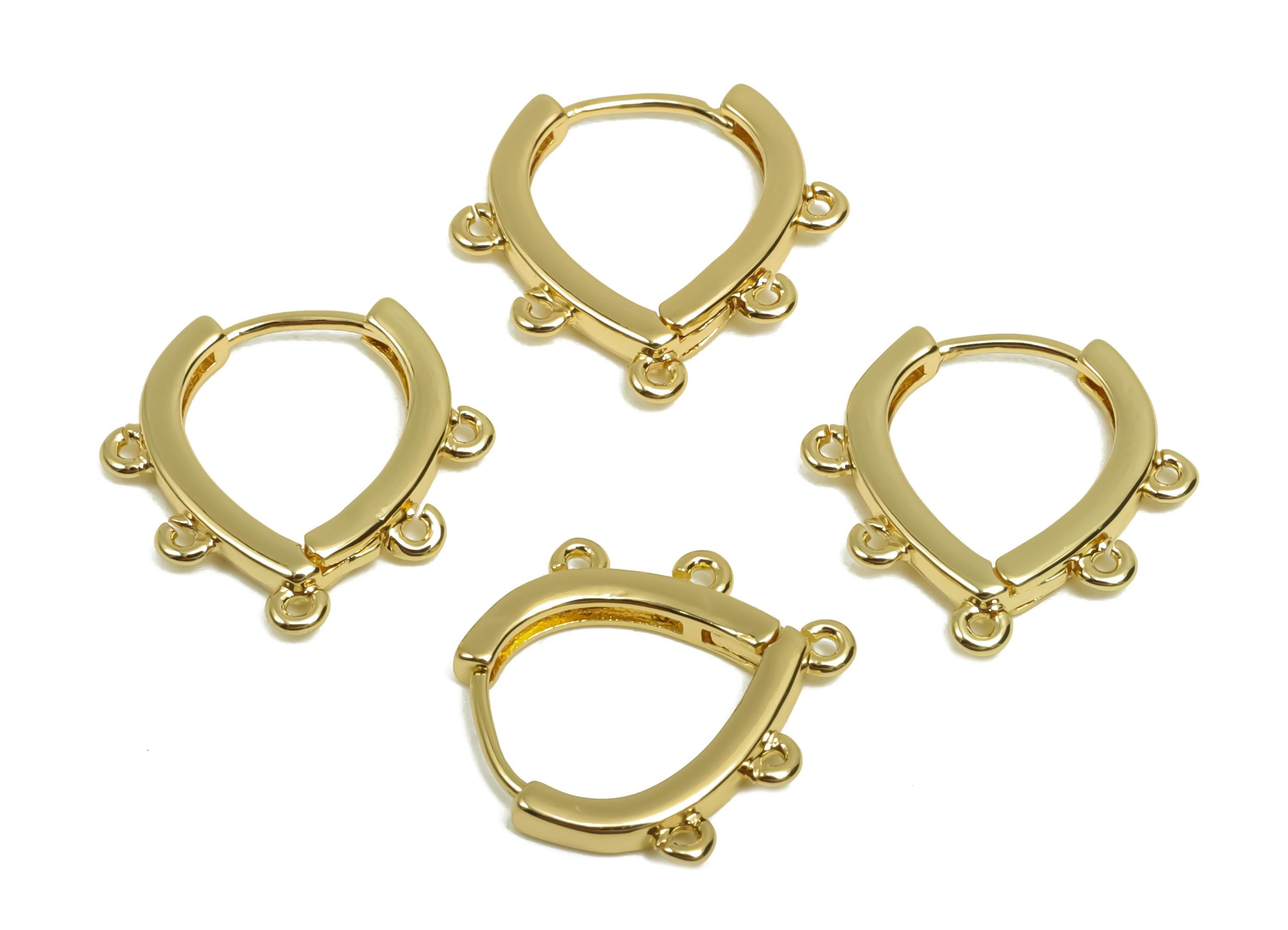 Brass Drop Hoop Earring - Brass Huggie Hoop Earring For Tassel - Clasp Hoop Earring With Loop - 18K Real Gold Plating - 14.5x14x1mm- RGP8126 - DOMEDBAZAAR