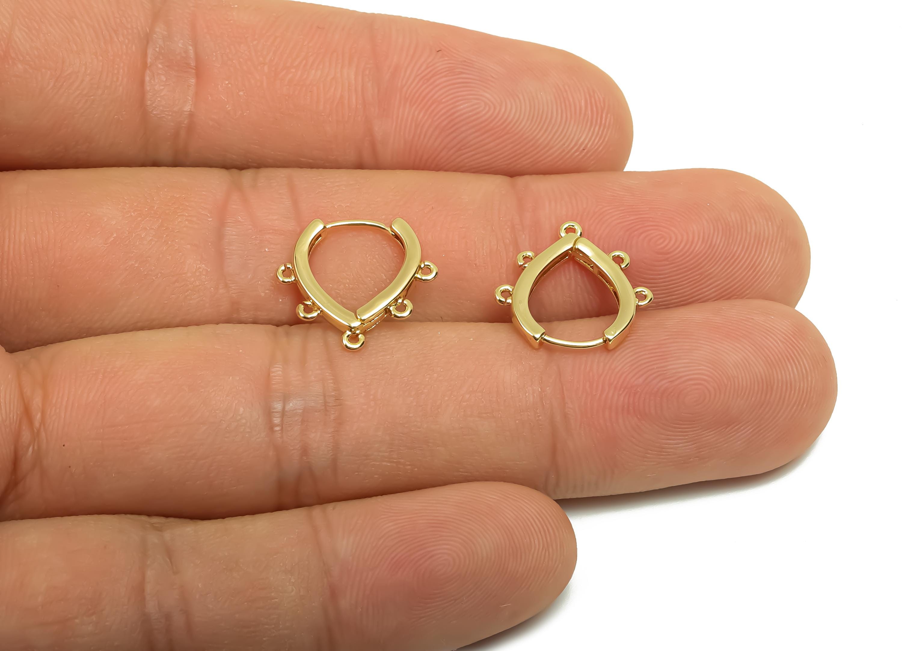 Brass Drop Hoop Earring - Brass Huggie Hoop Earring For Tassel - Clasp Hoop Earring With Loop - 18K Real Gold Plating - 14.5x14x1mm- RGP8126 - DOMEDBAZAAR