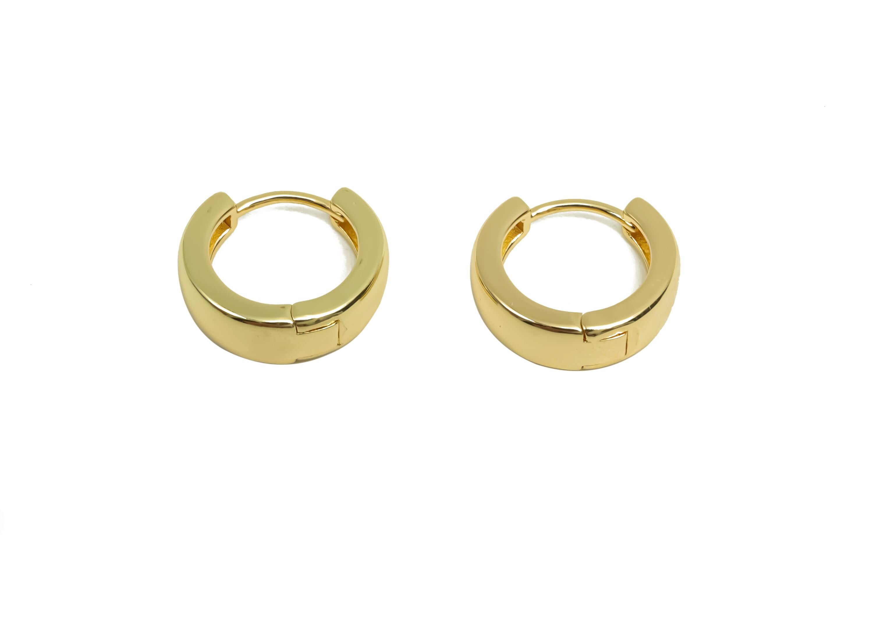 Brass Round Hoop Earring - Brass Huggie Hoop Earring - Brass Wide Clasp Hoop Earring - 18K Real Gold Plating - 14.8x13.7x4.8mm - RGP8131 - DOMEDBAZAAR