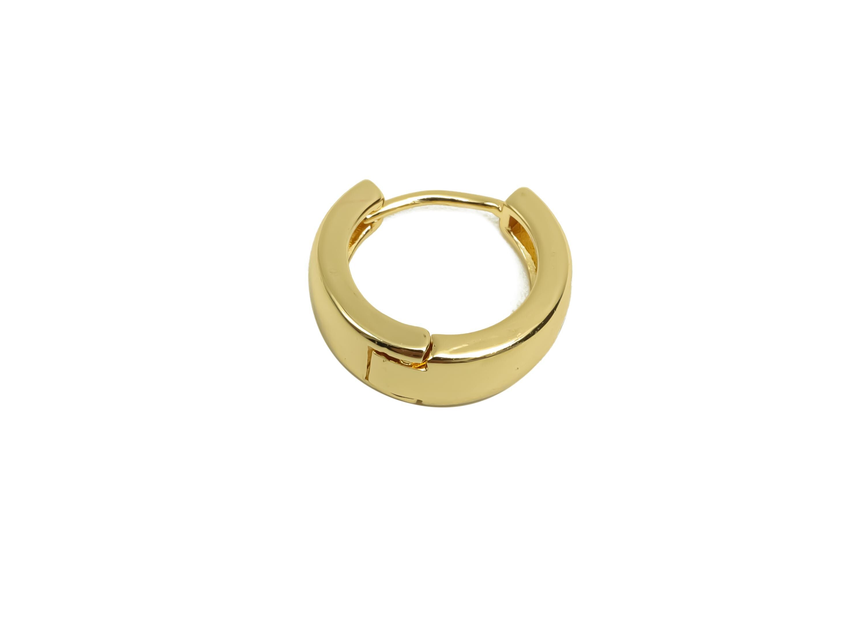 Brass Round Hoop Earring - Brass Huggie Hoop Earring - Brass Wide Clasp Hoop Earring - 18K Real Gold Plating - 14.8x13.7x4.8mm - RGP8131 - DOMEDBAZAAR