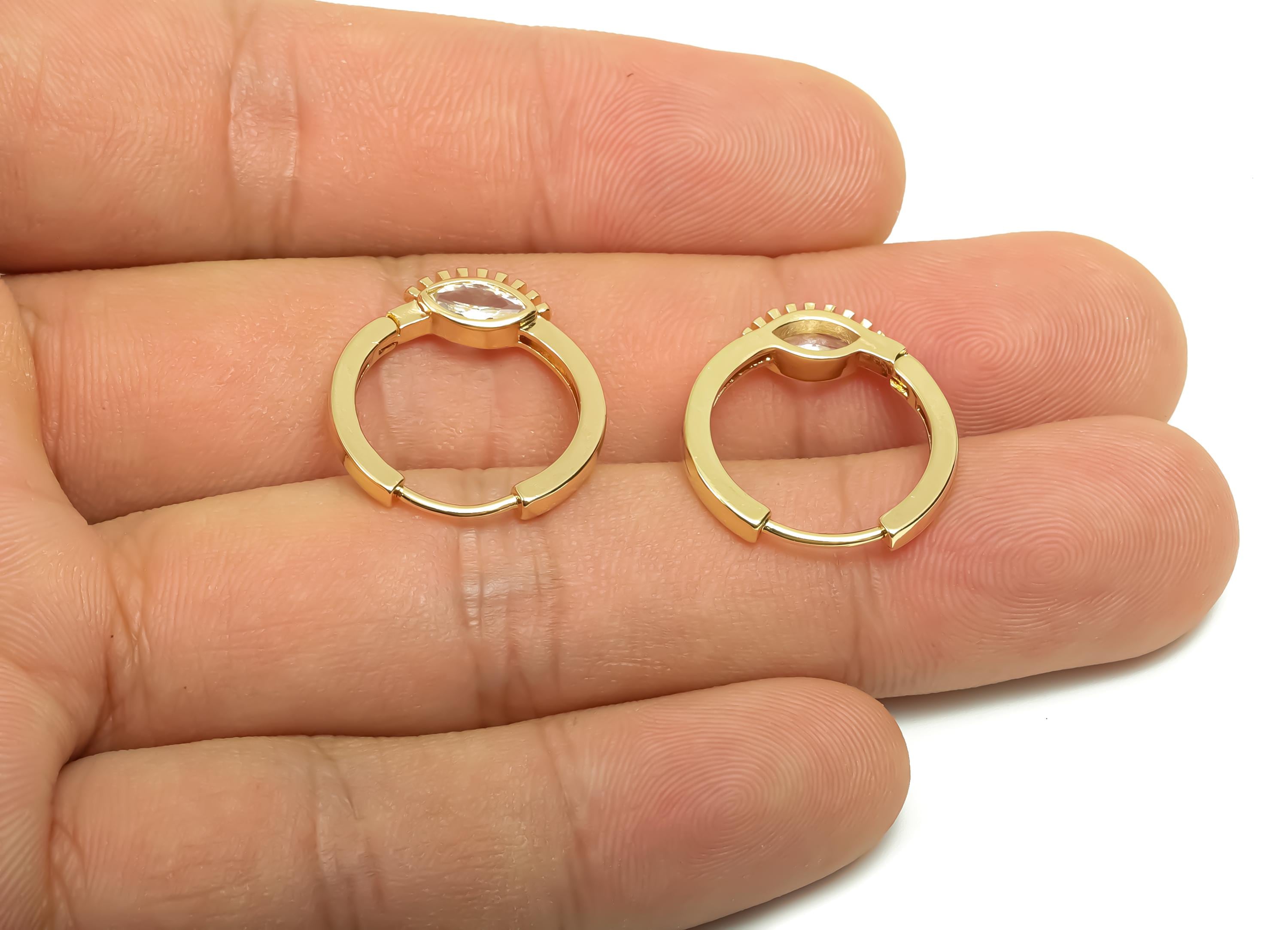 Brass CZ Hoop Earring - Brass Marquise Huggie Hoop Earring - Zircon Clasp Hoop Earring - 18K Real Gold Plating - 20x18x3.05mm - RGP8132 - DOMEDBAZAAR