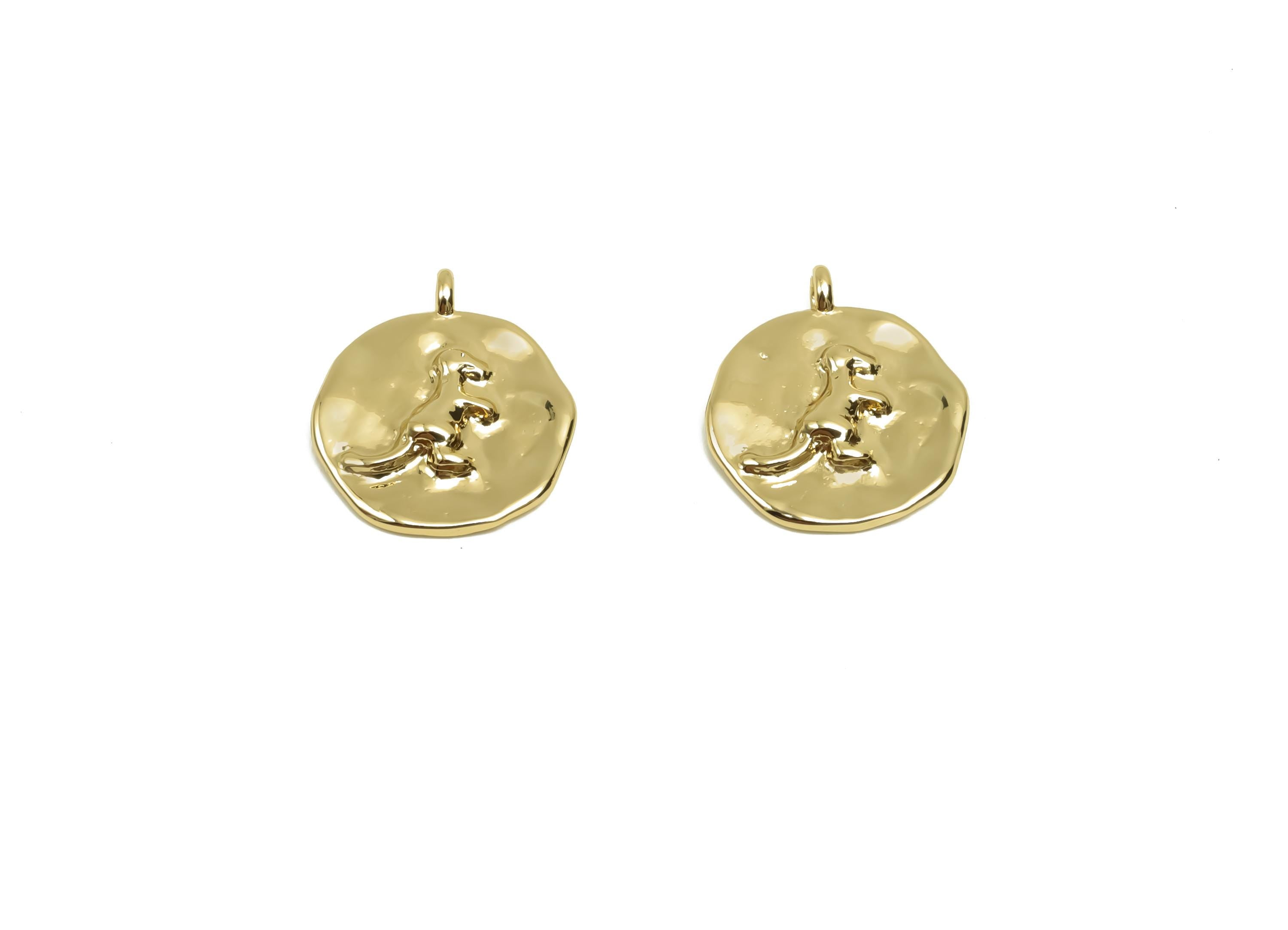 Brass Dinosaur Earring Charm - Brass Hammered Earring Charm - Animal Earring Charm  - 18K Real Gold Plating - 15x13.1x2.33mm - RGP8130 - DOMEDBAZAAR
