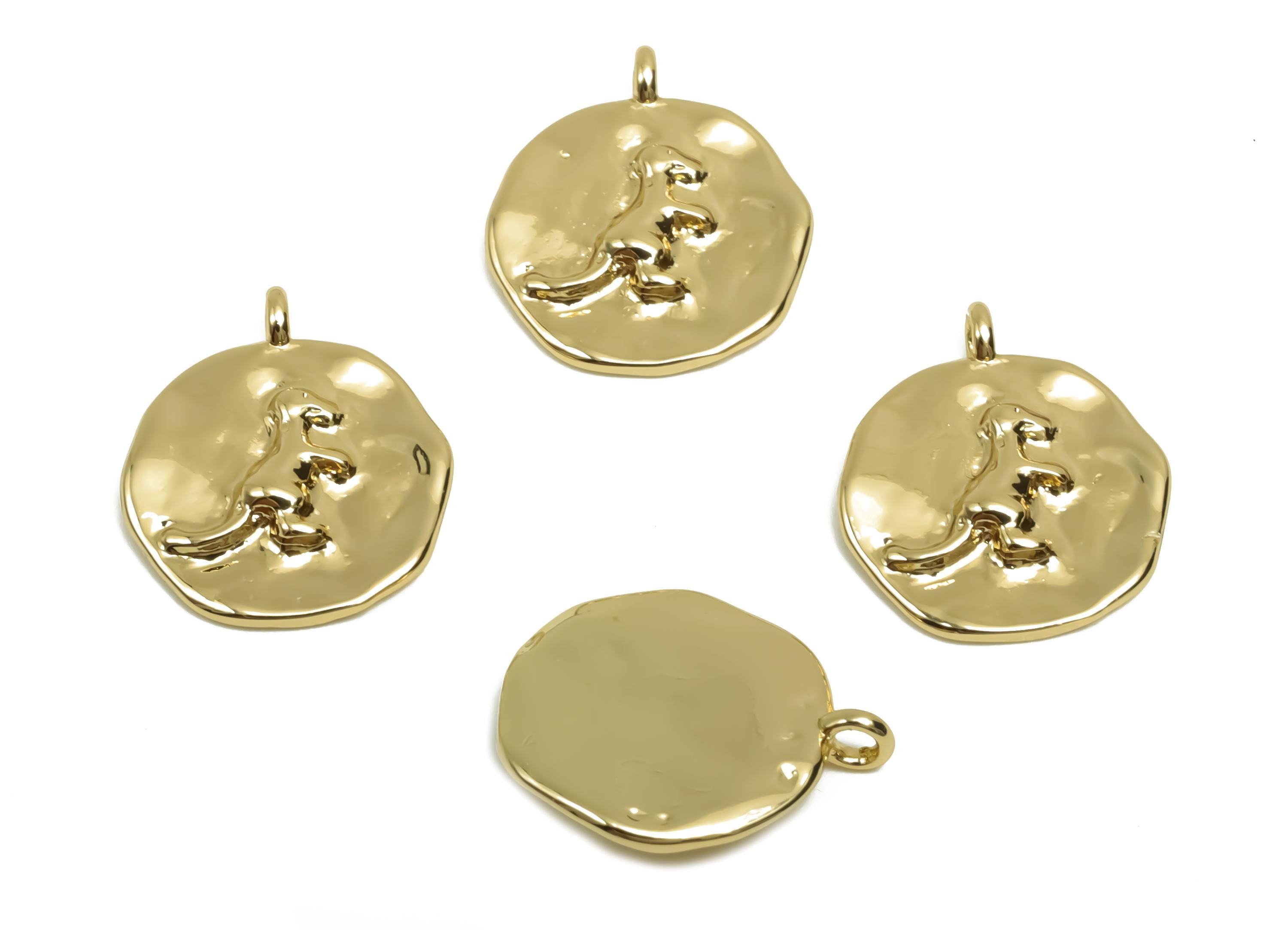 Brass Dinosaur Earring Charm - Brass Hammered Earring Charm - Animal Earring Charm  - 18K Real Gold Plating - 15x13.1x2.33mm - RGP8130 - DOMEDBAZAAR