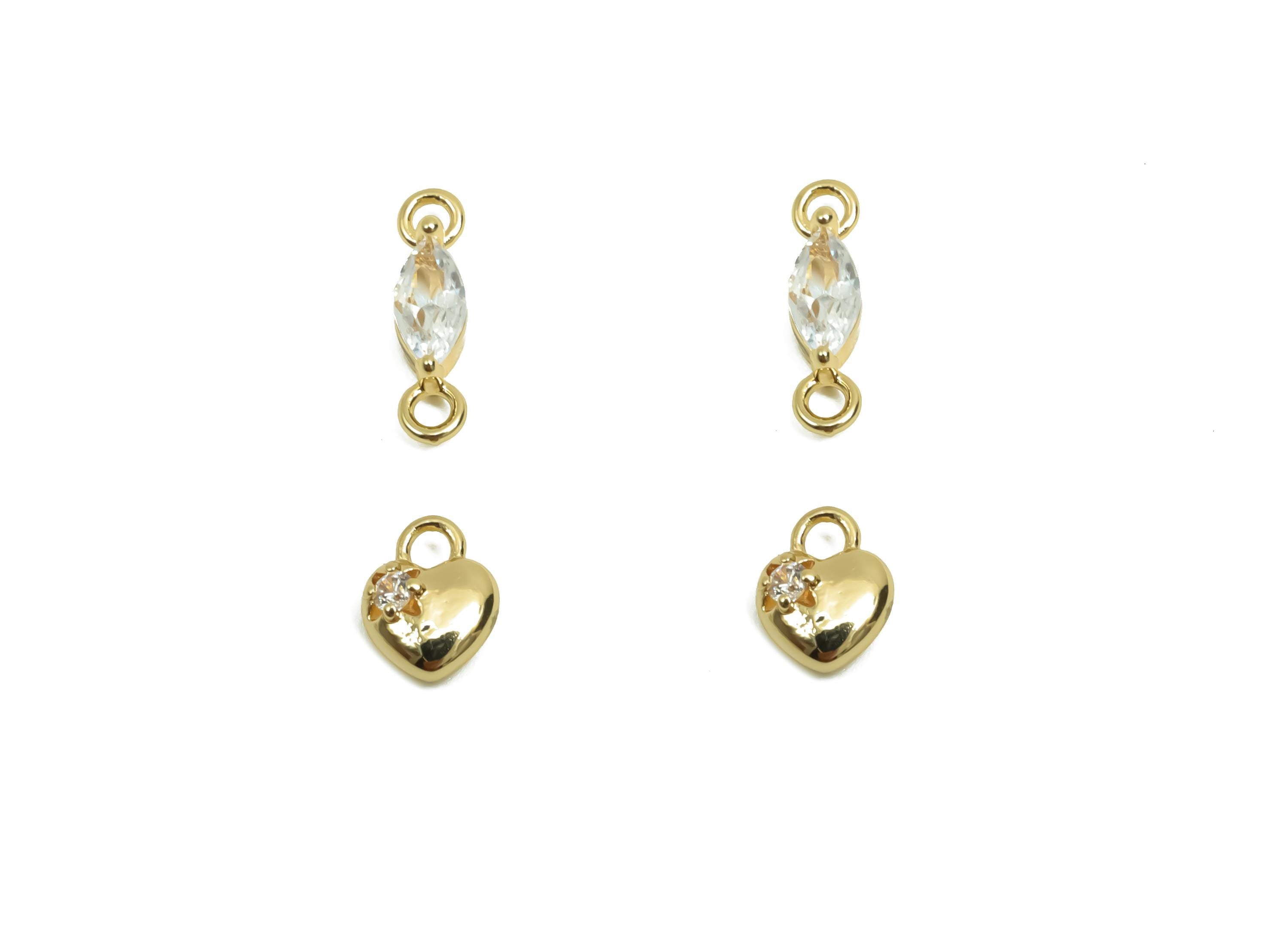 Brass CZ Heart Earring Charm  - Zircon Marquise Connector Heart Assembly - Bracelet Charm - 18K Real Gold Plating - 11.43x2x3mm - RGP8139 - DOMEDBAZAAR