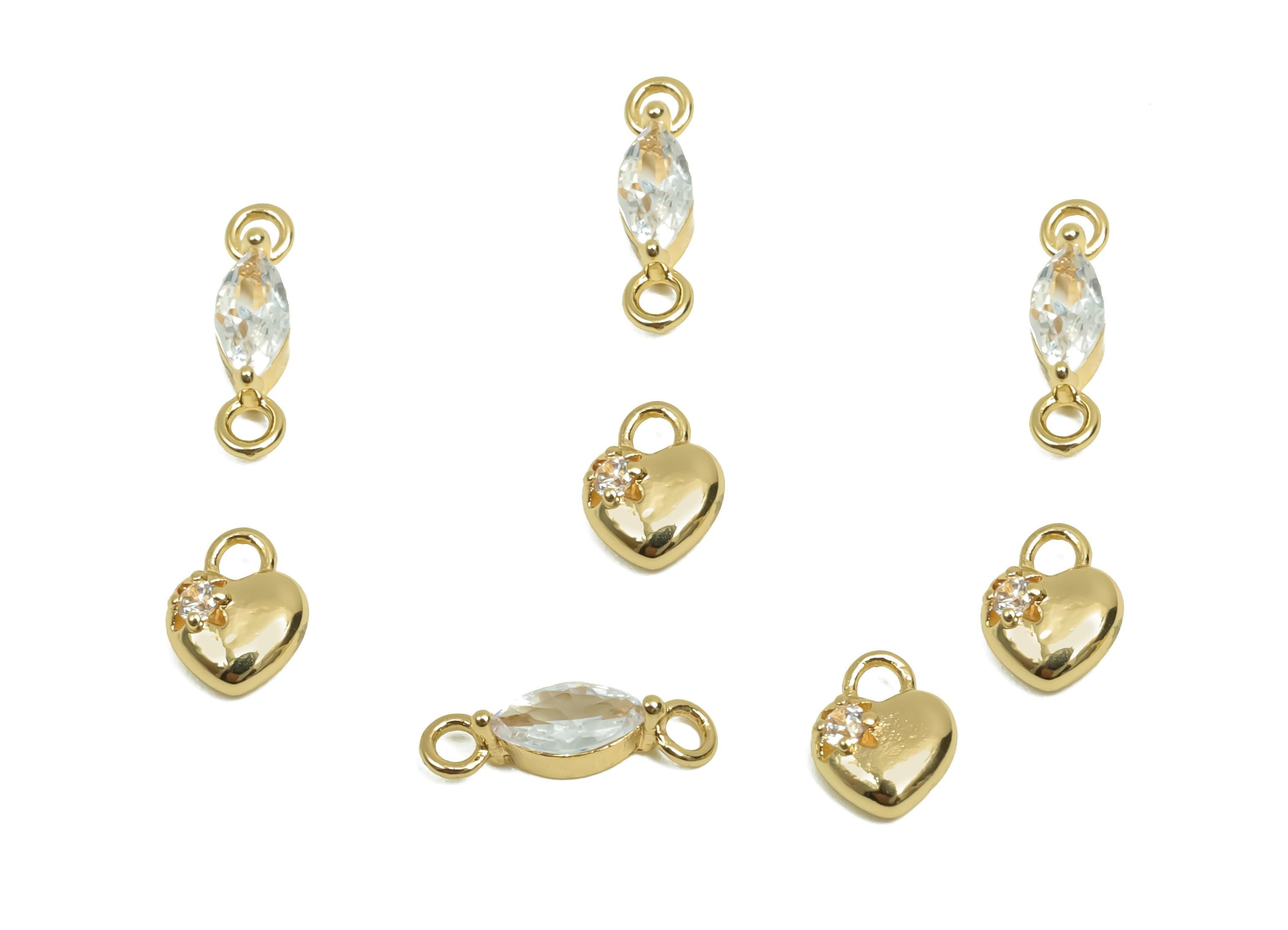 Brass CZ Heart Earring Charm  - Zircon Marquise Connector Heart Assembly - Bracelet Charm - 18K Real Gold Plating - 11.43x2x3mm - RGP8139 - DOMEDBAZAAR