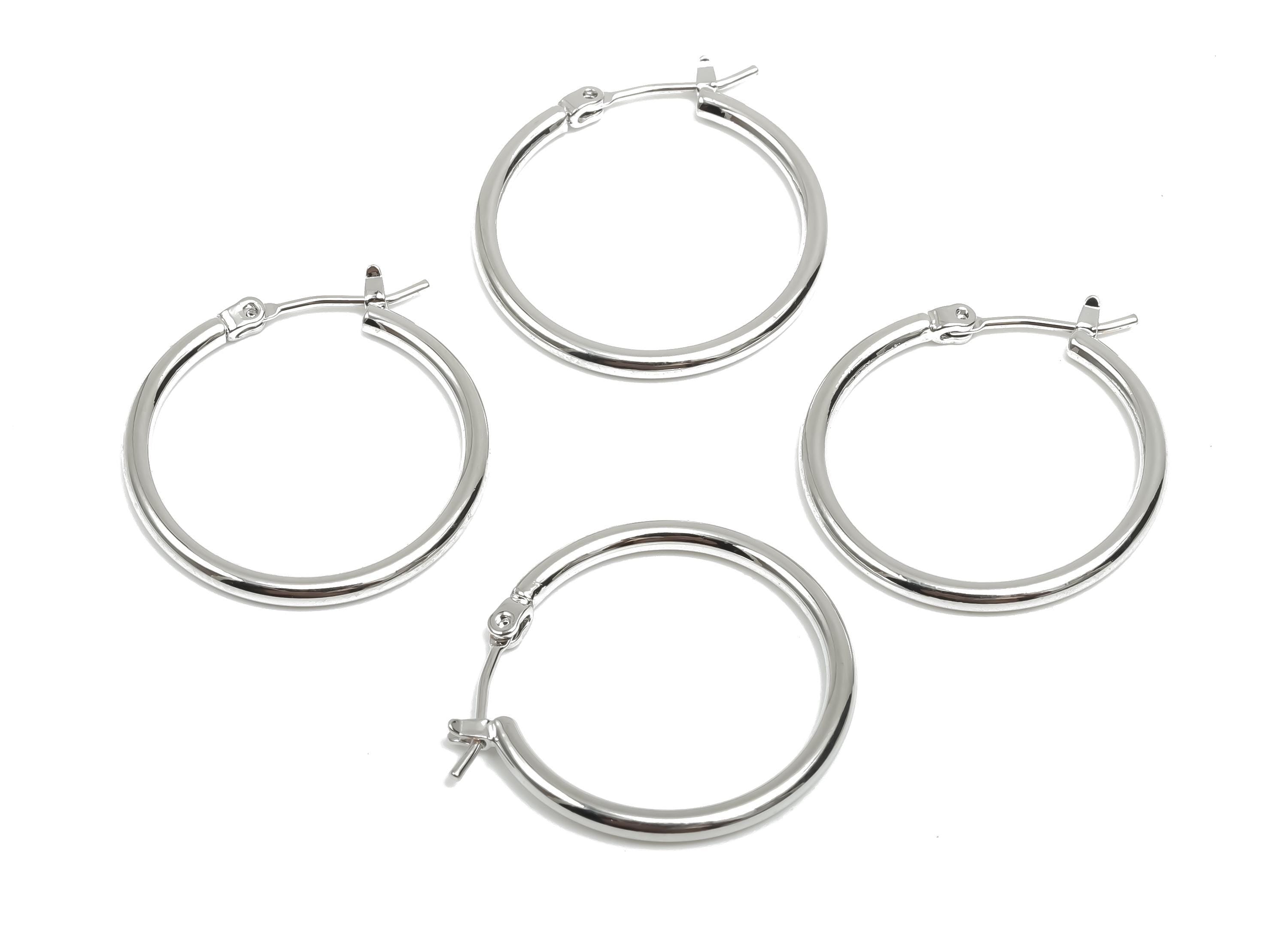 25mm Round Wire Hoop Earring - Brass Hinged Back Earring - Hinged Back Earring - 18K Real White Gold Plating - 24x24x2mm - RGP8103-25 - DOMEDBAZAAR