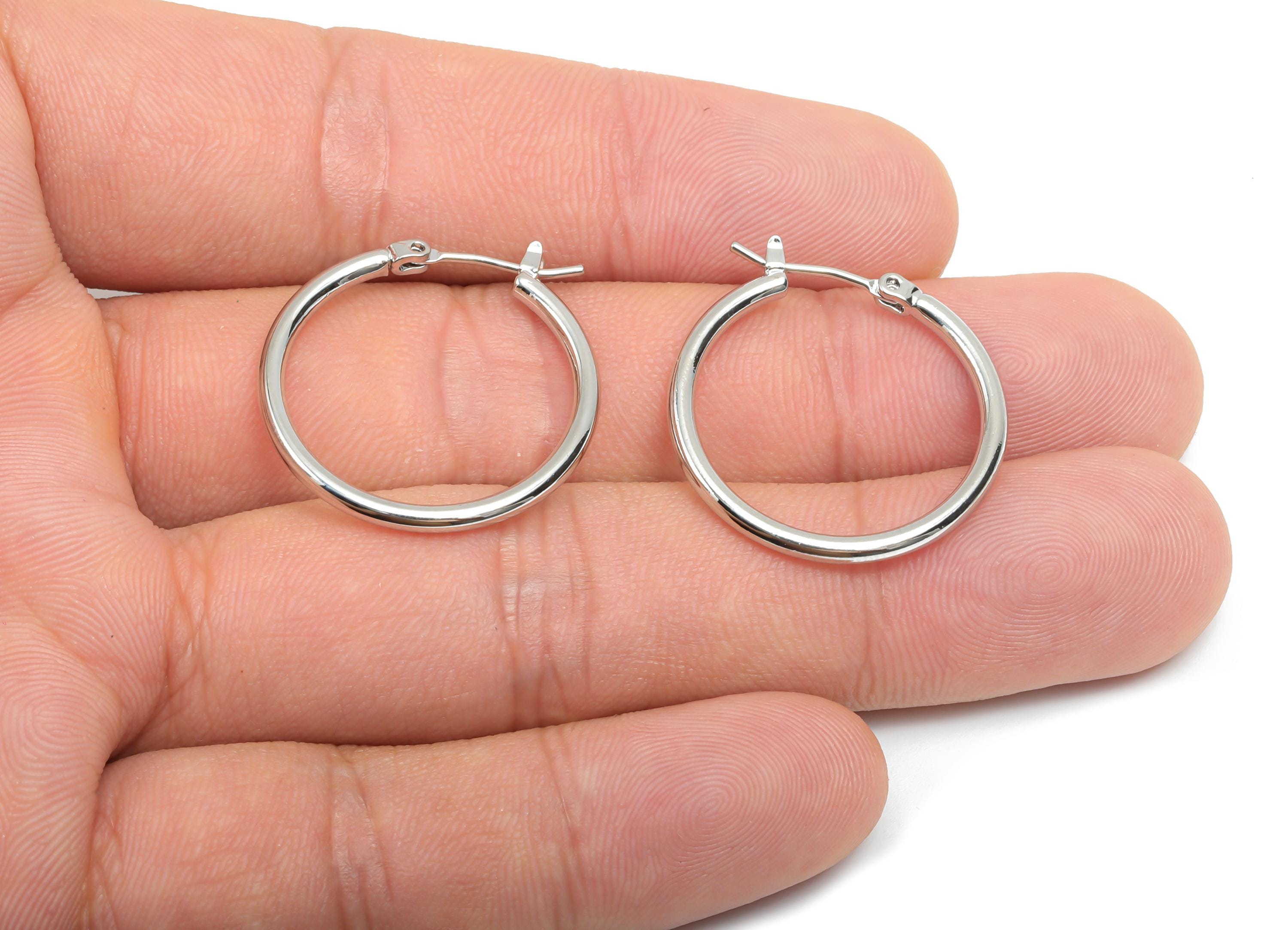 25mm Round Wire Hoop Earring - Brass Hinged Back Earring - Hinged Back Earring - 18K Real White Gold Plating - 24x24x2mm - RGP8103-25 - DOMEDBAZAAR