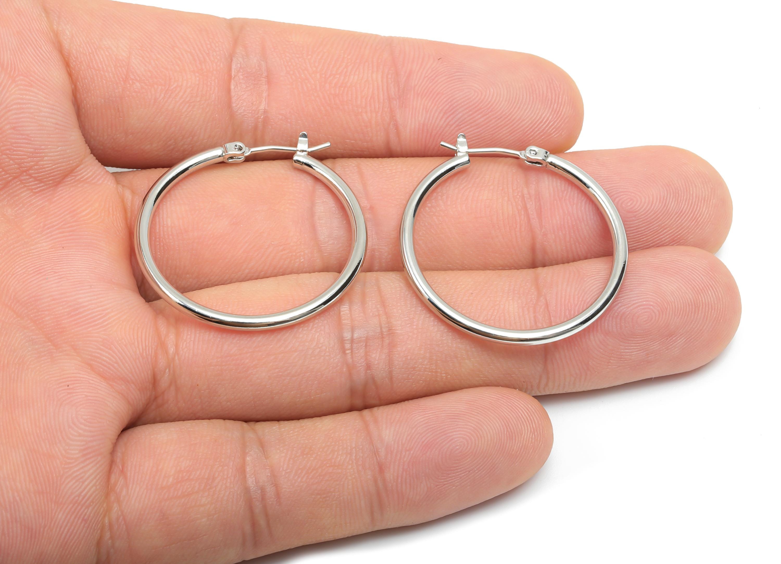 30mm Round Wire Hoop Earring - Brass Hinged Back Earring - Hinged Back Hoop Earring - 18K Real White Gold Plating - 29x29x2mm - RGP8103 - 30 - DOMEDBAZAAR
