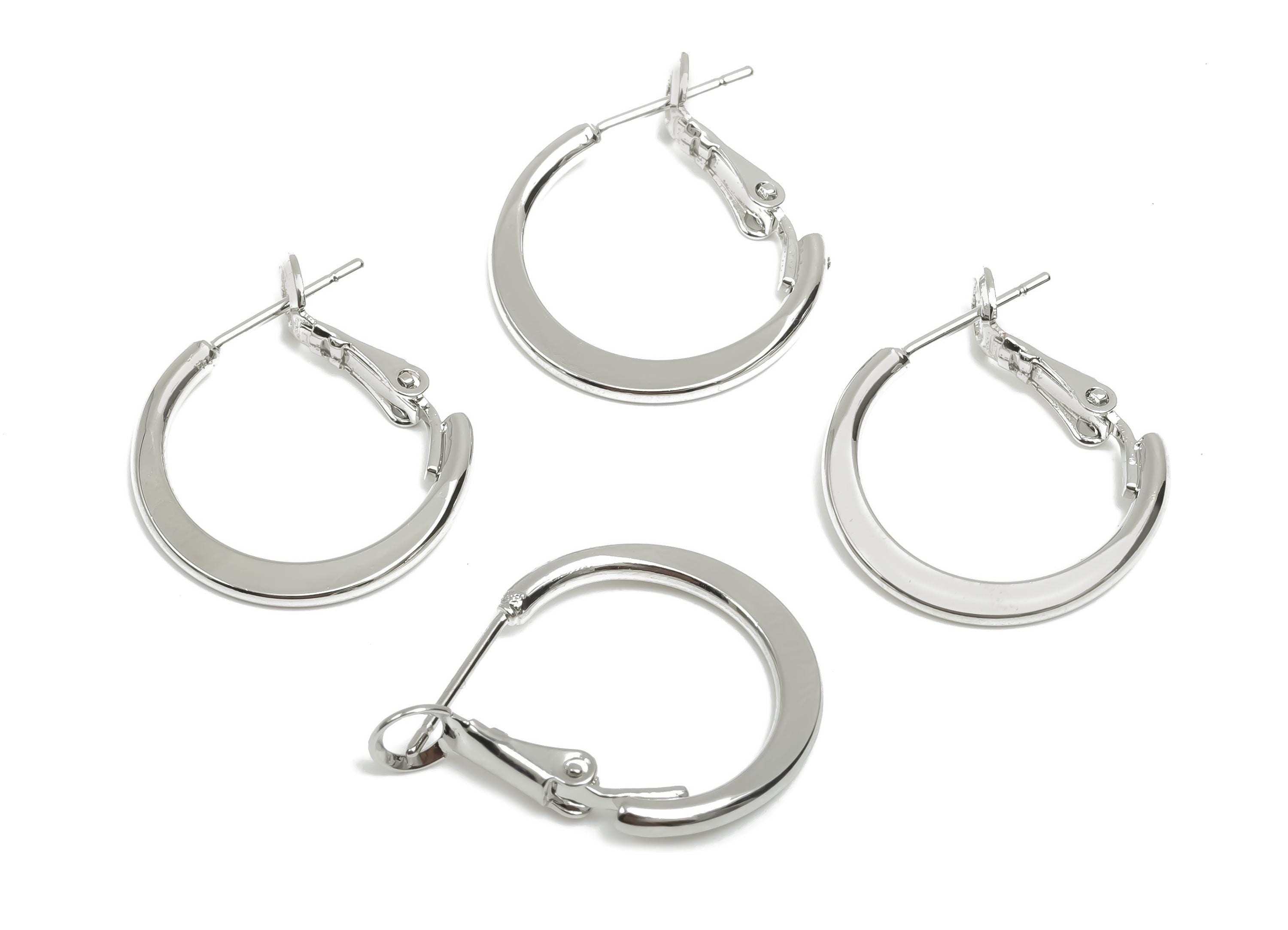 20mm Round Hoop Earring - Brass Clasp Back Earring - Brass Hoop Clasp  Earring - 18K Real White Gold Plating - 19x19x1.72mm - RGP8104-20 - DOMEDBAZAAR