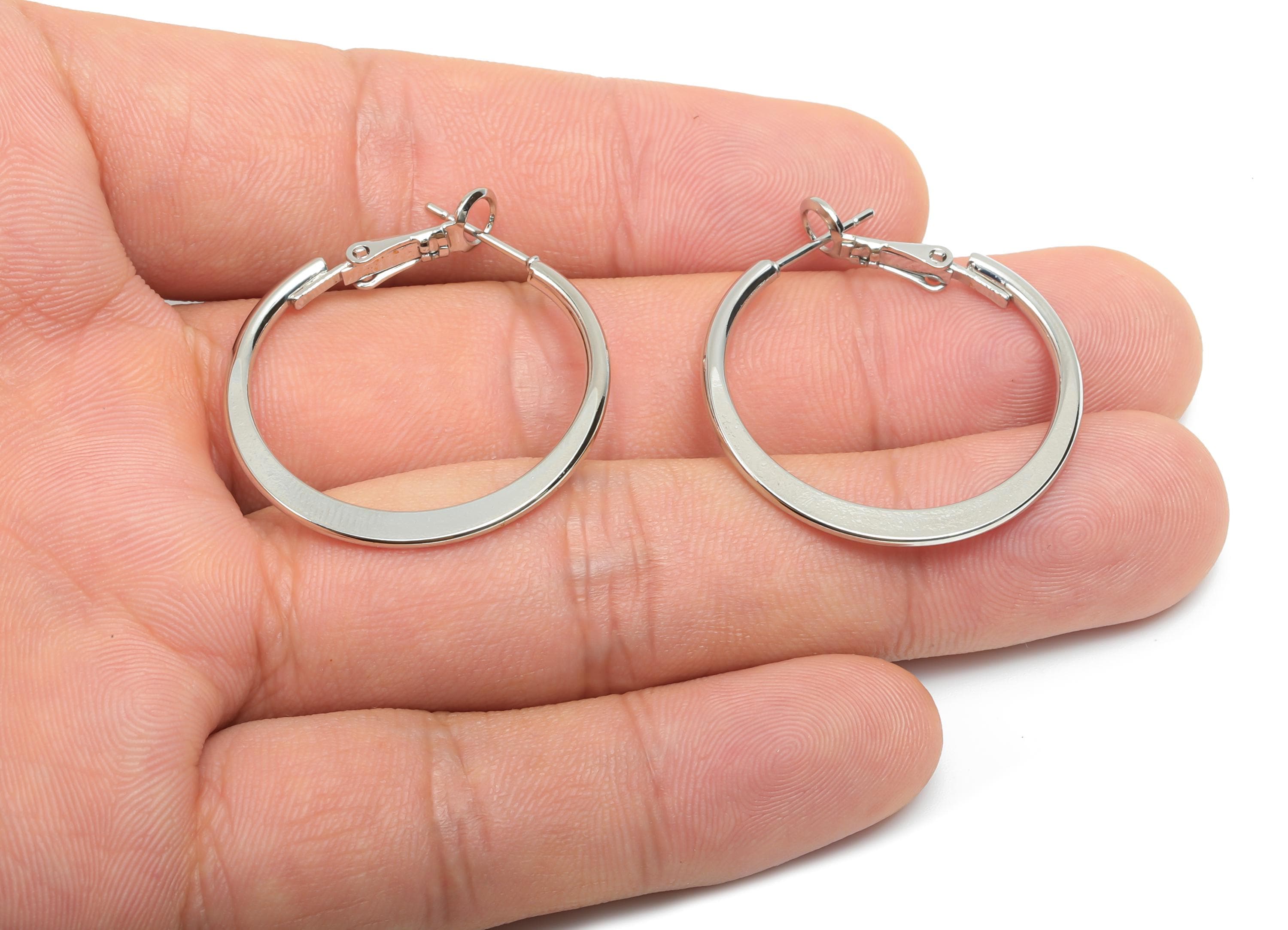 30mm Round Hoop Earring - Brass Hammered Hoop Clasp Earring - Brass Clasp Back Earring - 18K Real White Gold Plating - 29x29x1mm- RGP8104-30 - DOMEDBAZAAR
