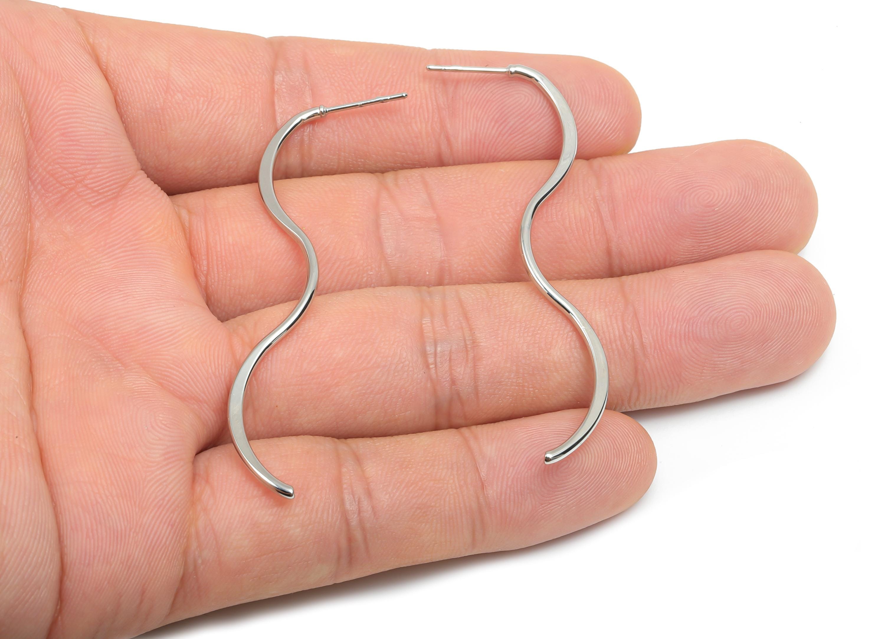 Brass Wavy Wire Hammered Earring -  Brass Wire Earring Post - Brass Wavy Earring Post - 18K Real White Gold Plating - 60x8.67x1mm - RGP8095 - DOMEDBAZAAR