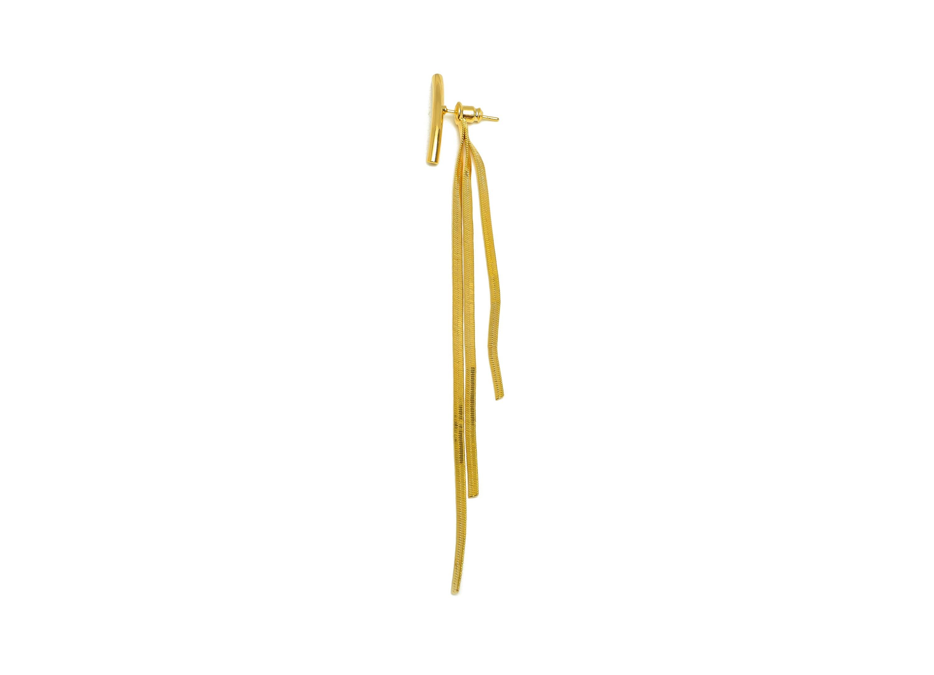 Brass Tassel Earring Stud - Bent Stick Tassel Wire Earring Post - Snake Chain Earring Post - 18K Real Gold Plated - 112x24x2.5mm - RGP7530 - DOMEDBAZAAR