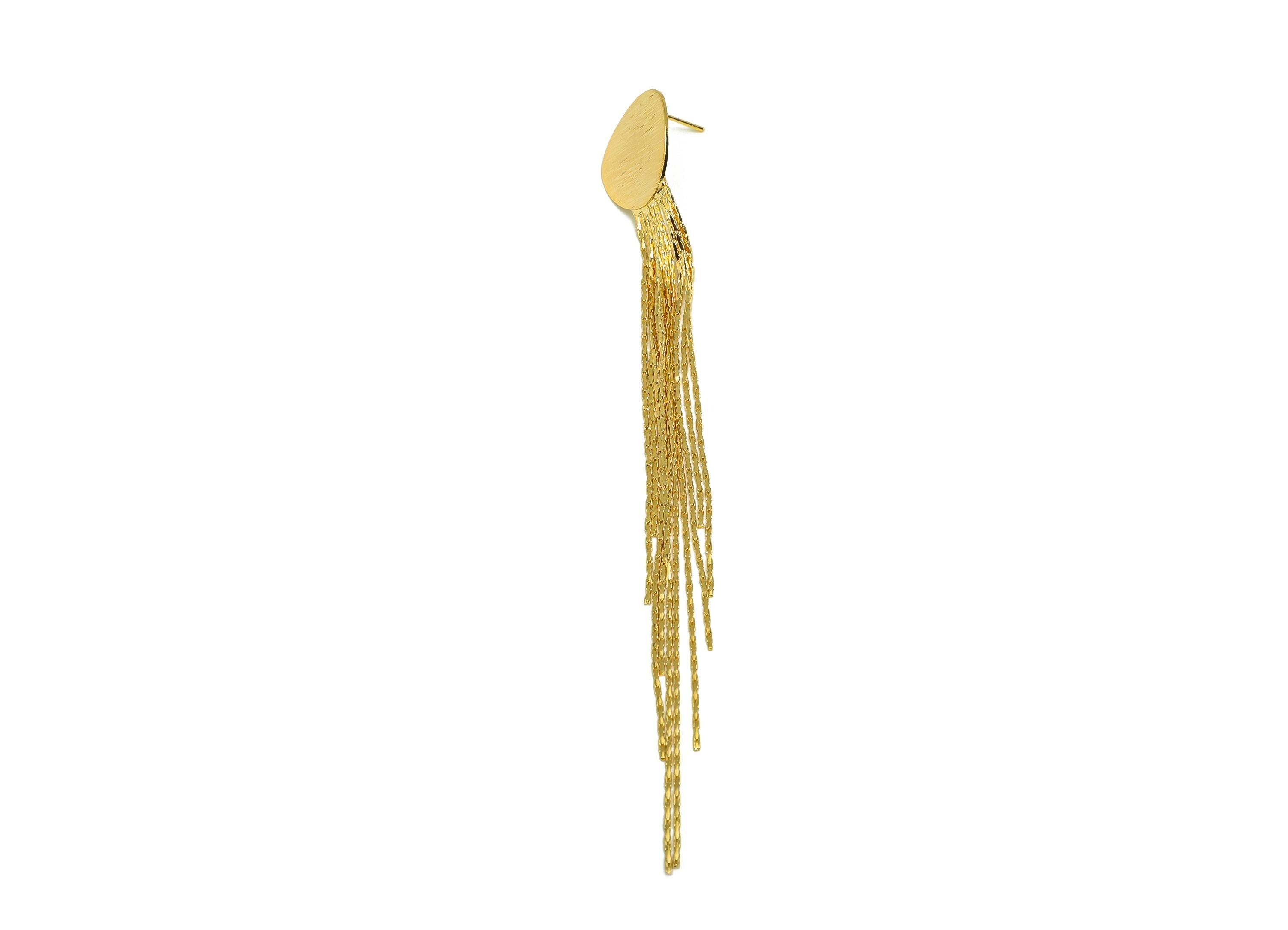 Brass Tassel Earring Stud - Bent Round Tassel Wire Earring Post - Brass Snake Chian Earring Post - 18K Real Gold Plated - 119x18x1mm-RGP7532 - DOMEDBAZAAR