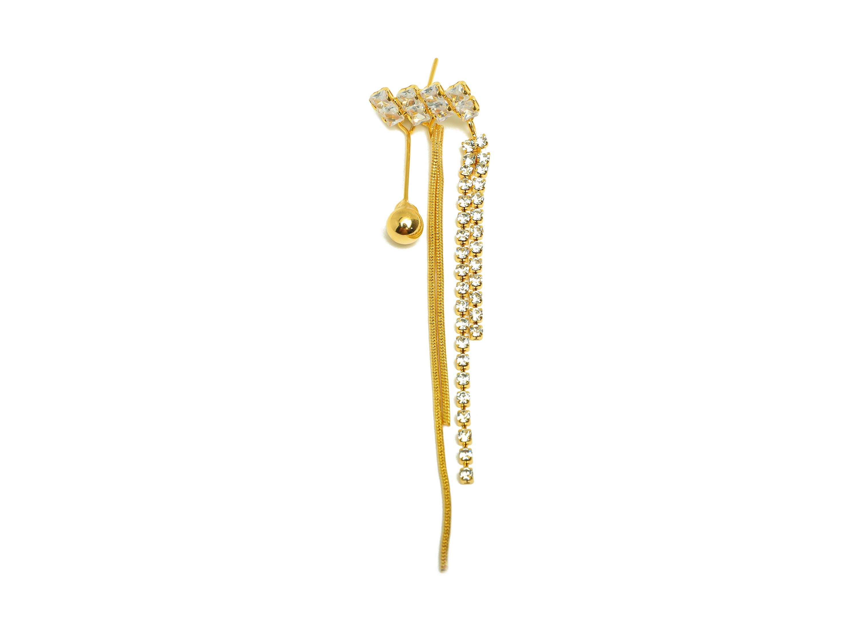 Brass Tassel Earring Stud - Brass Bead Tassel Earring Post - Zircon Snake Chian Earring Post - 18K Real Gold Plated - 93x16x3.27mm - RGP7497 - DOMEDBAZAAR
