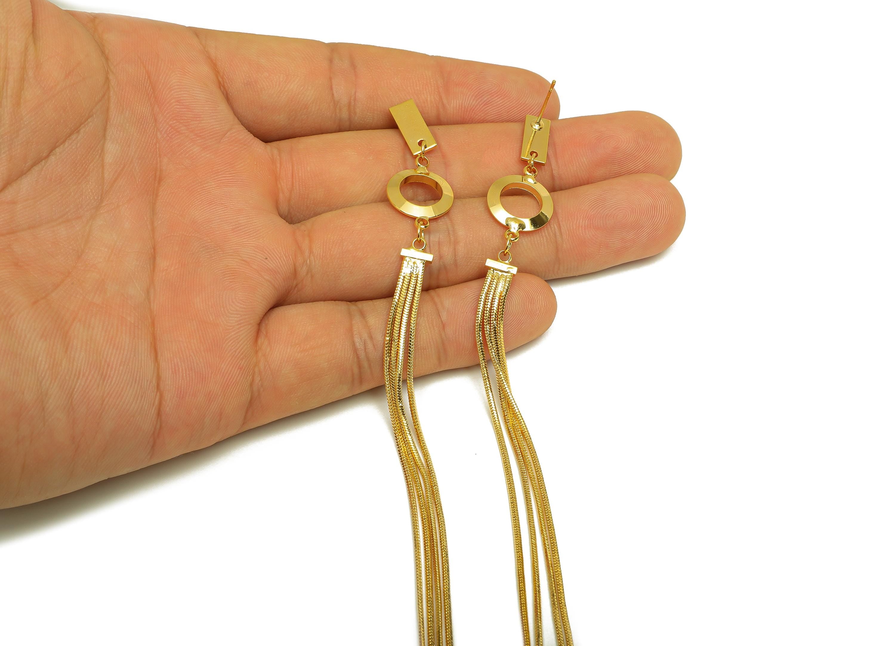 Brass Tassel Earring Stud - Geometry Tassel Earring Post - Long Snake Chian Earring Post - 18K Real Gold Plated - 205x12x1.79mm - RGP7506 - DOMEDBAZAAR