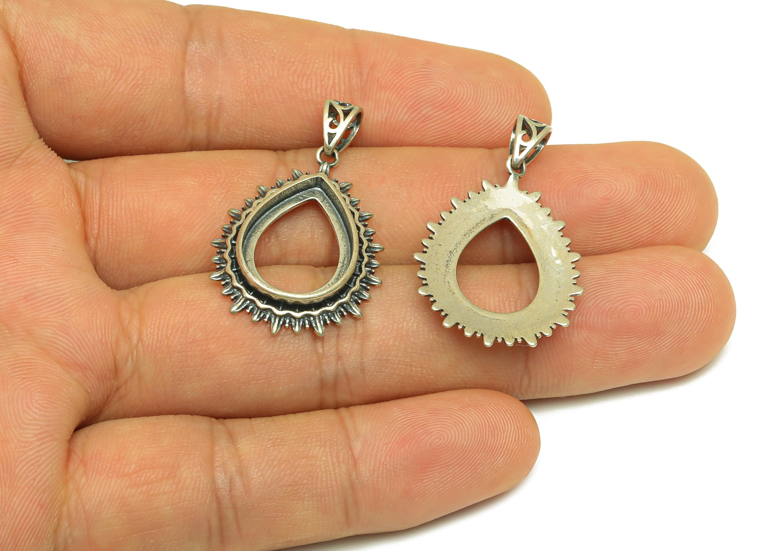 13x18mm Drop Pendant Setting - Textured Teardrop Pendant Blank - Vintage Teardrop Pendant Setting - 925 Silver Sterling - RGP7460 - DOMEDBAZAAR