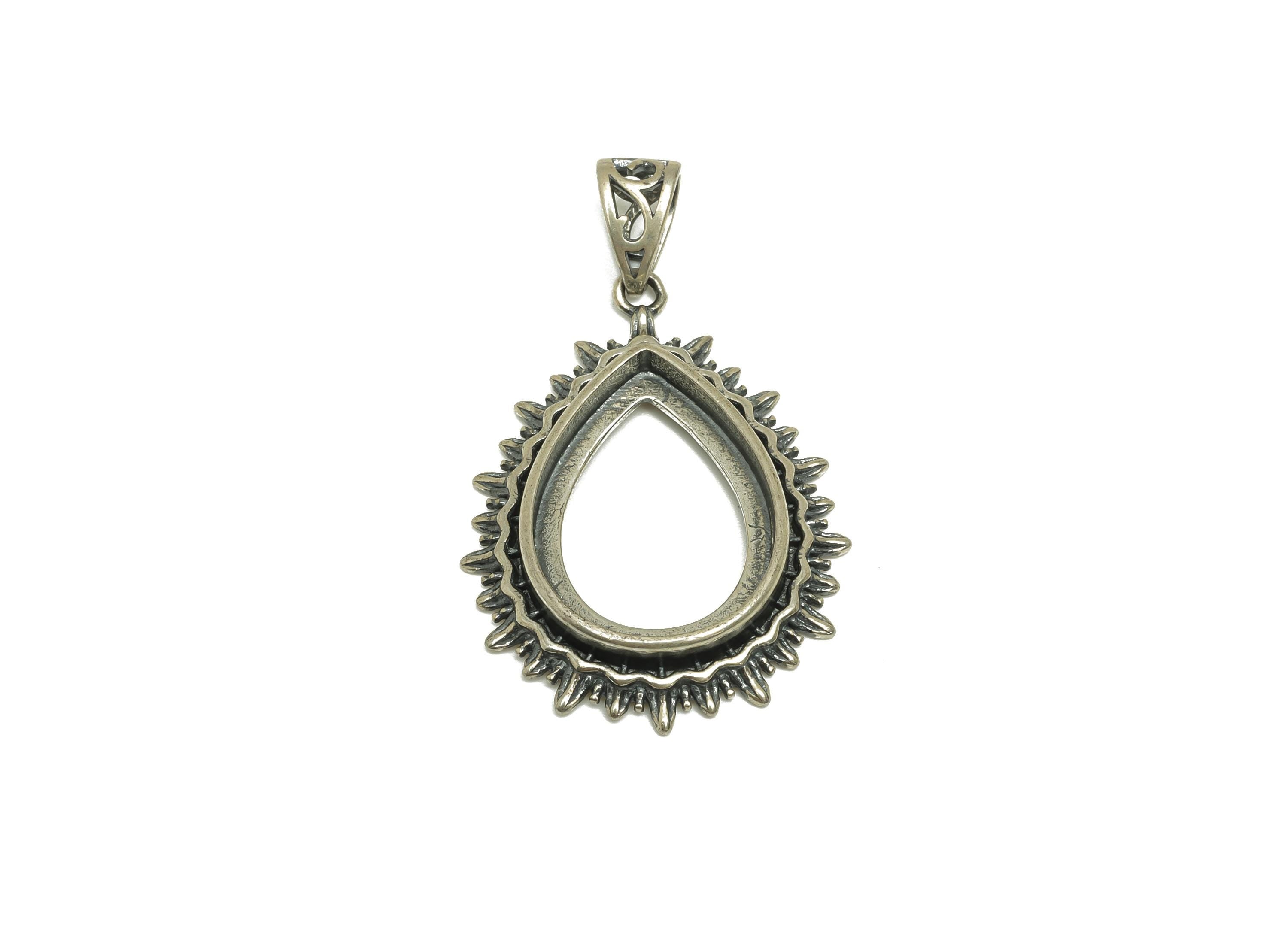 13x18mm Drop Pendant Setting - Textured Teardrop Pendant Blank - Vintage Teardrop Pendant Setting - 925 Silver Sterling - RGP7460 - DOMEDBAZAAR