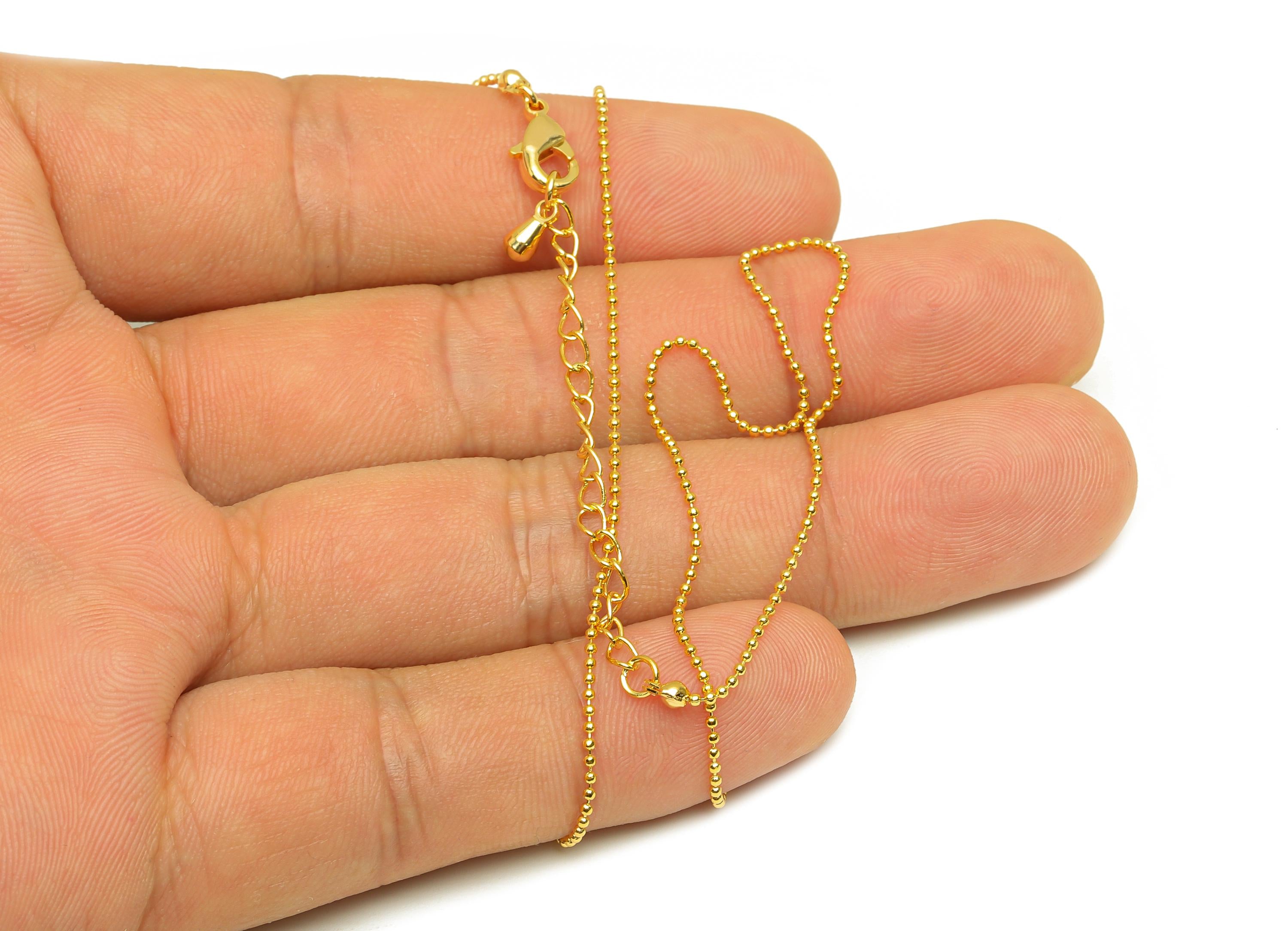 1mm Finished Ball Chain - Gold 42+7cm Faceted Tiny Ball Chain - Brass Mini Ball Faceted Chain - For Necklace - 18K Real Gold Plating-RGP7463 - DOMEDBAZAAR