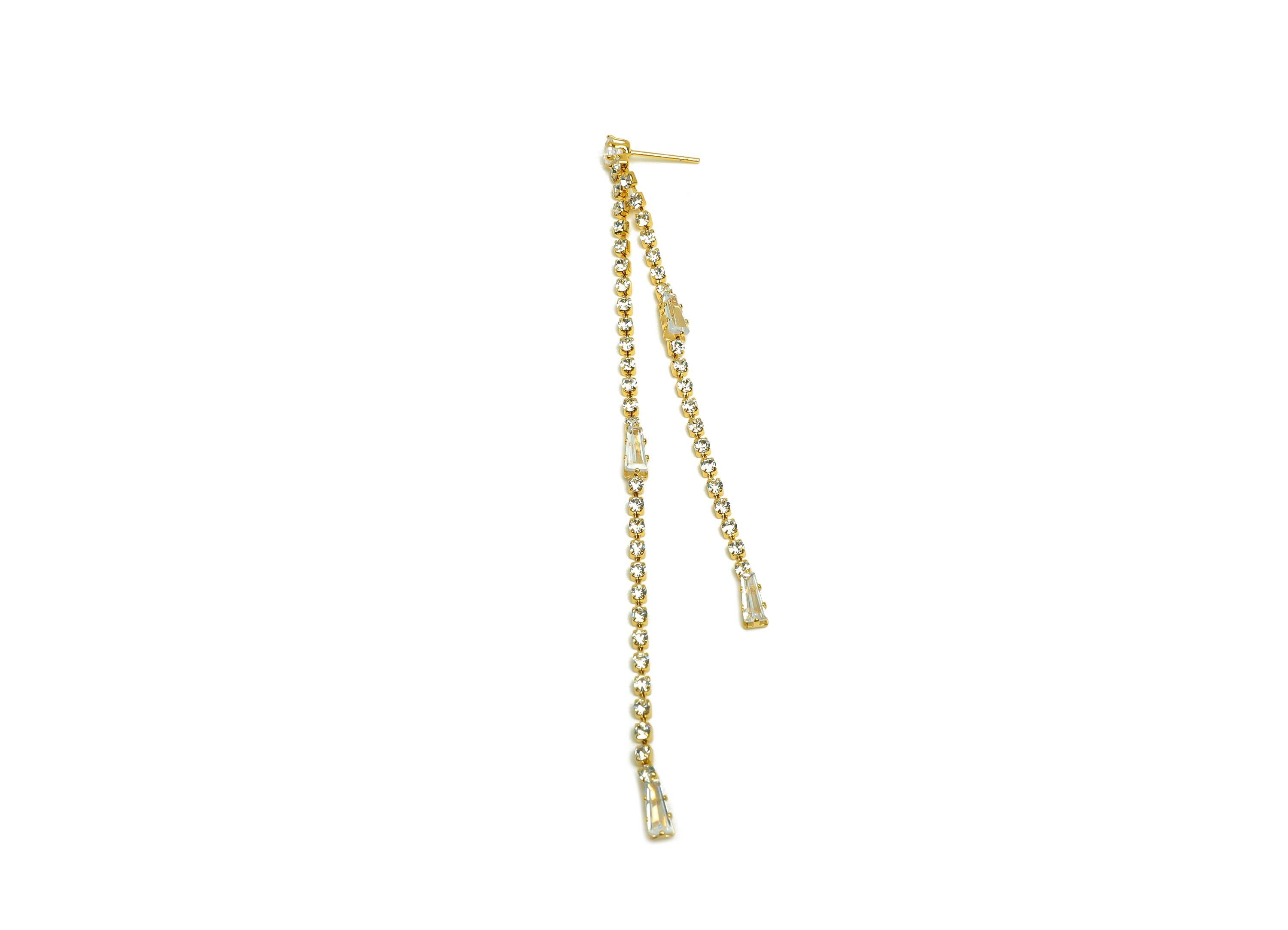 Brass Tassel Earring Stud - Brass CZ Trapezoid Tassel Earring Post - Cubic Zircon Tassel Post - 18K Real Gold Plated - 105x4x3.5mm - RGP7495 - DOMEDBAZAAR
